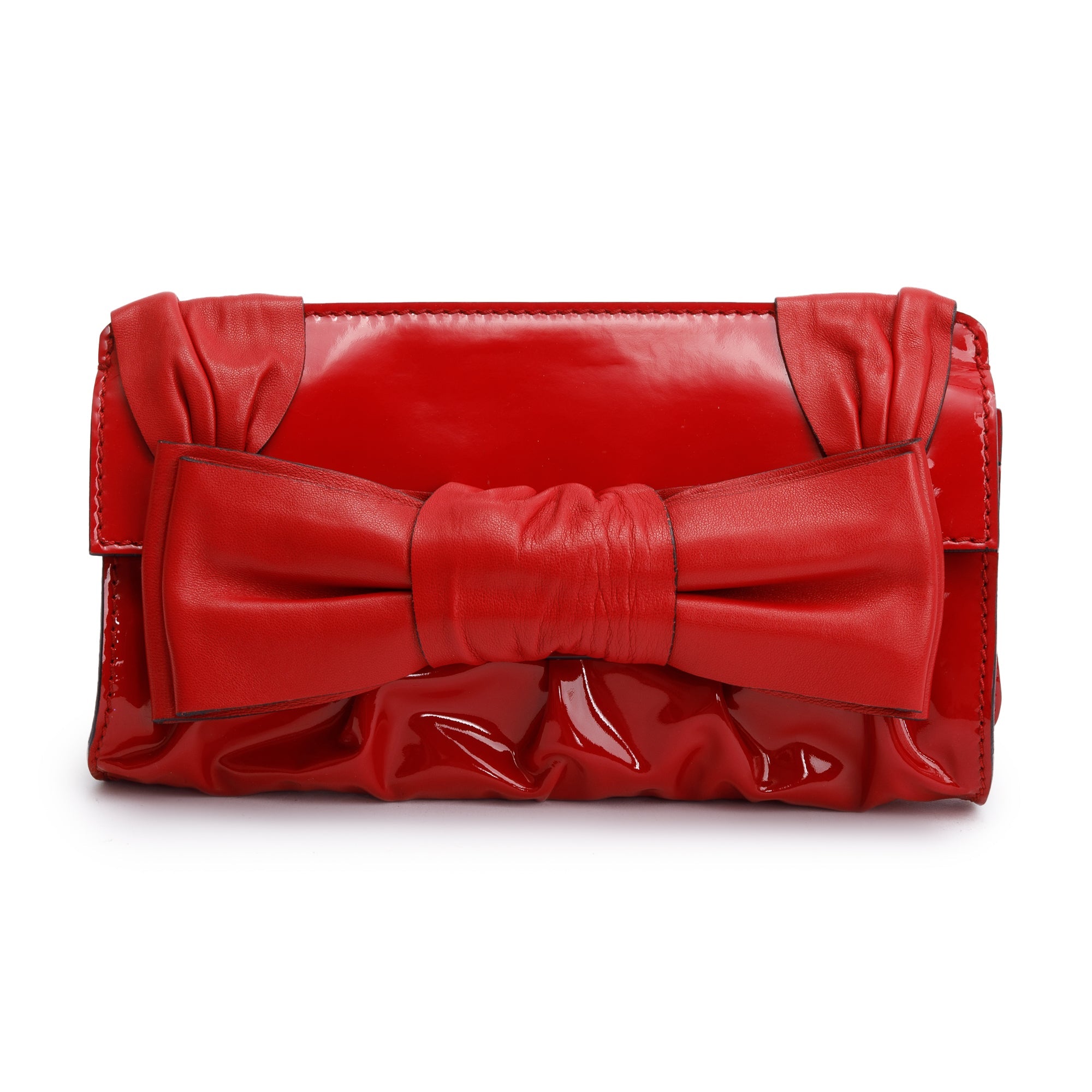 Valentino Red Patent Leather Bow Clutch