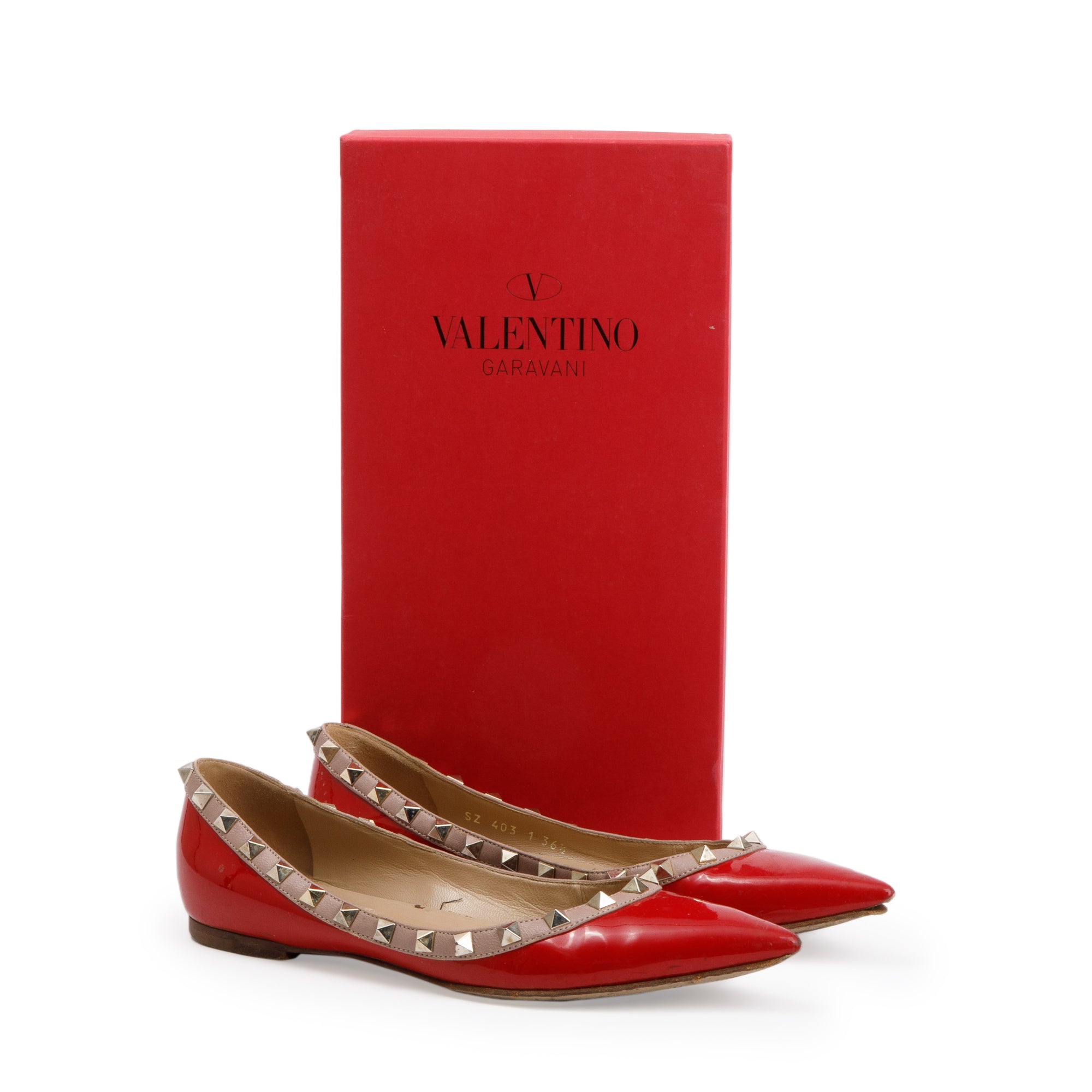 Valentino Red Patent Leather Rockstud Ballet Flat Shoes, Size 36.5 w/ Box