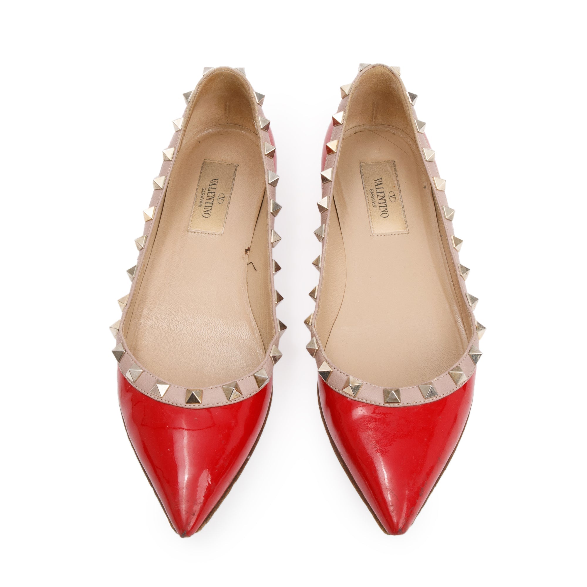 Valentino Red Patent Leather Rockstud Ballet Flat Shoes, Size 36.5 w/ Box
