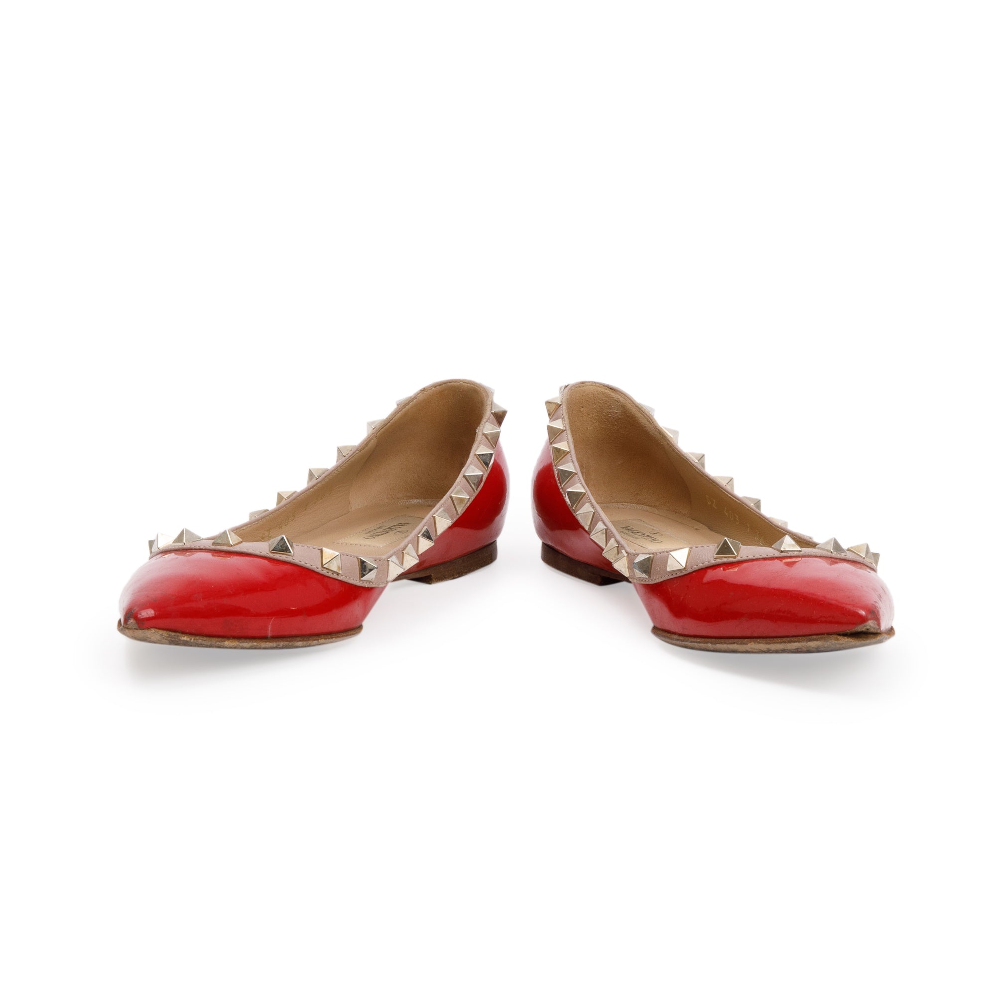 Valentino Red Patent Leather Rockstud Ballet Flat Shoes, Size 36.5 w/ Box
