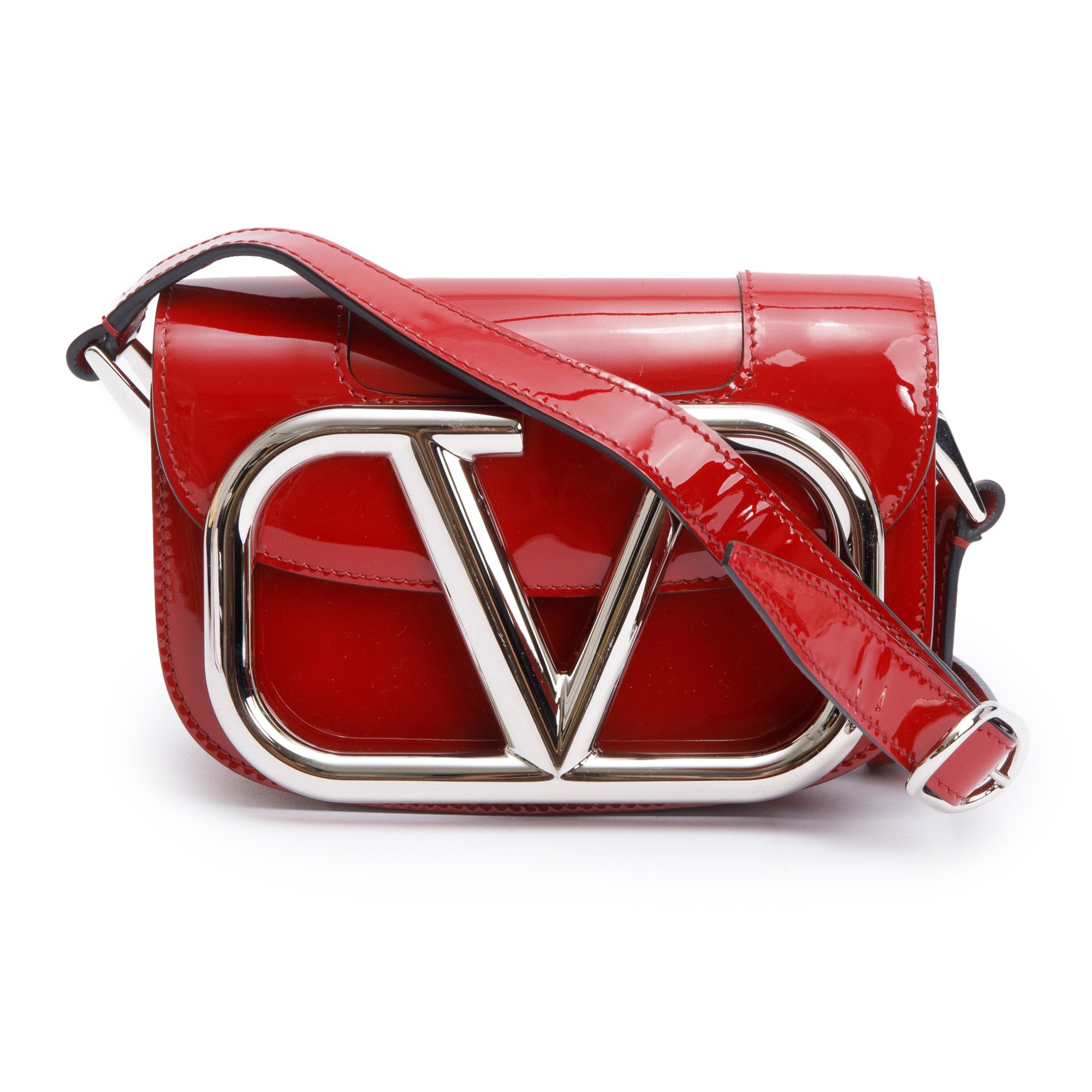 Valentino Red Patent Leather Small Supervee Crossbody Bag