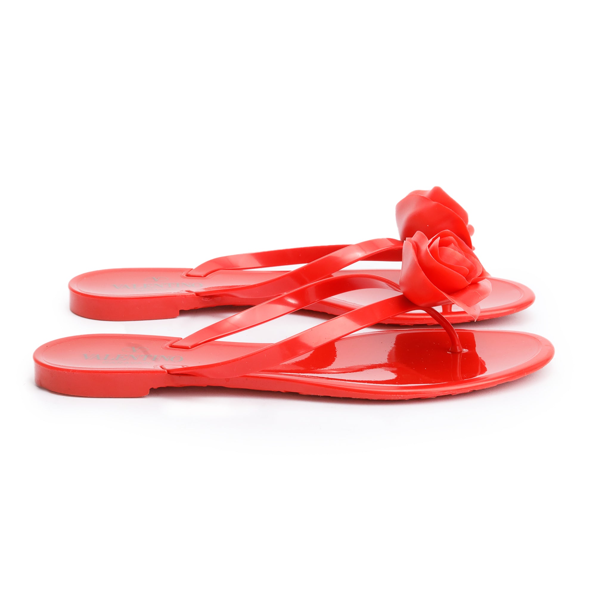 Valentino Red Rubber Rose Jelly Thong Sandals, Size 39