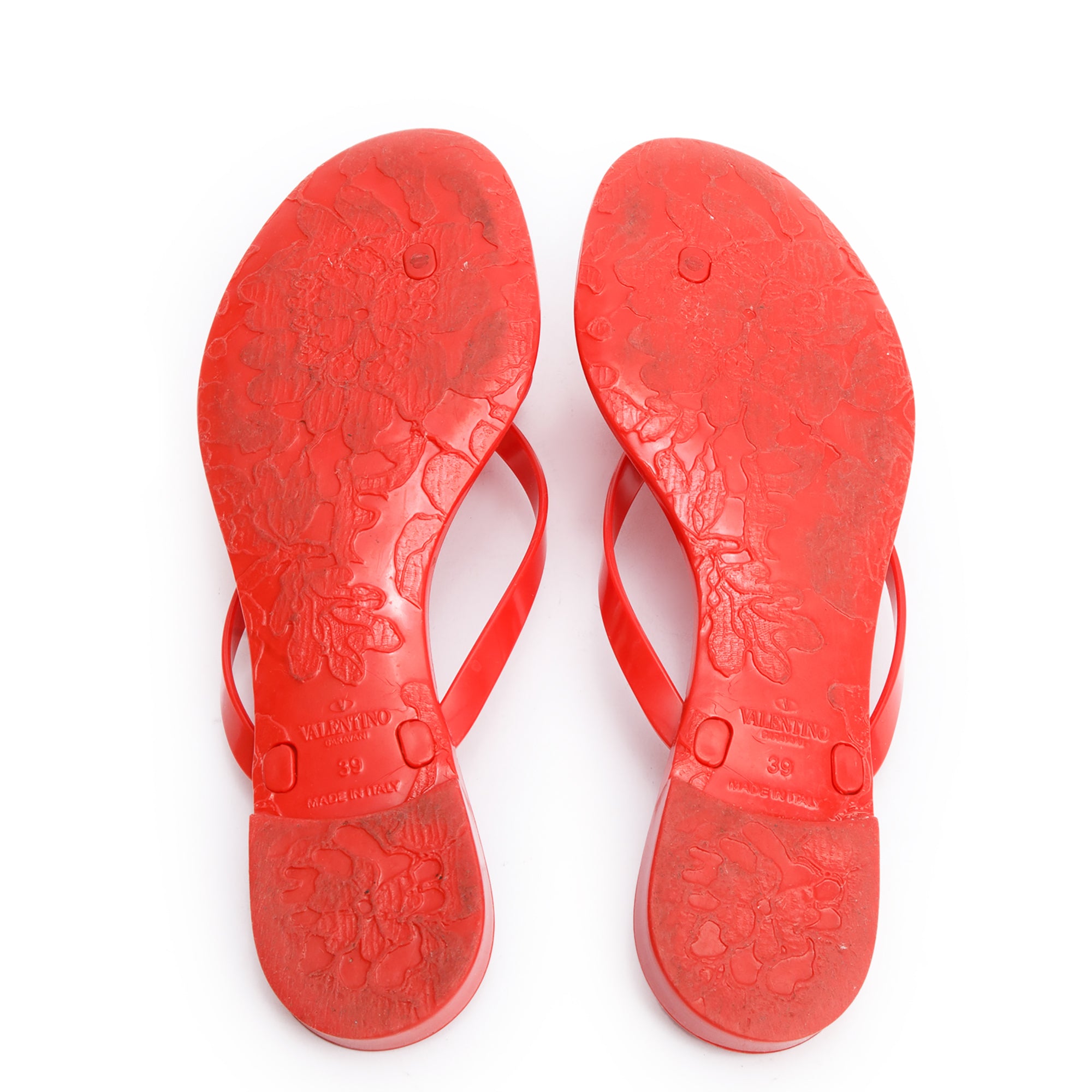 Valentino Red Rubber Rose Jelly Thong Sandals, Size 39