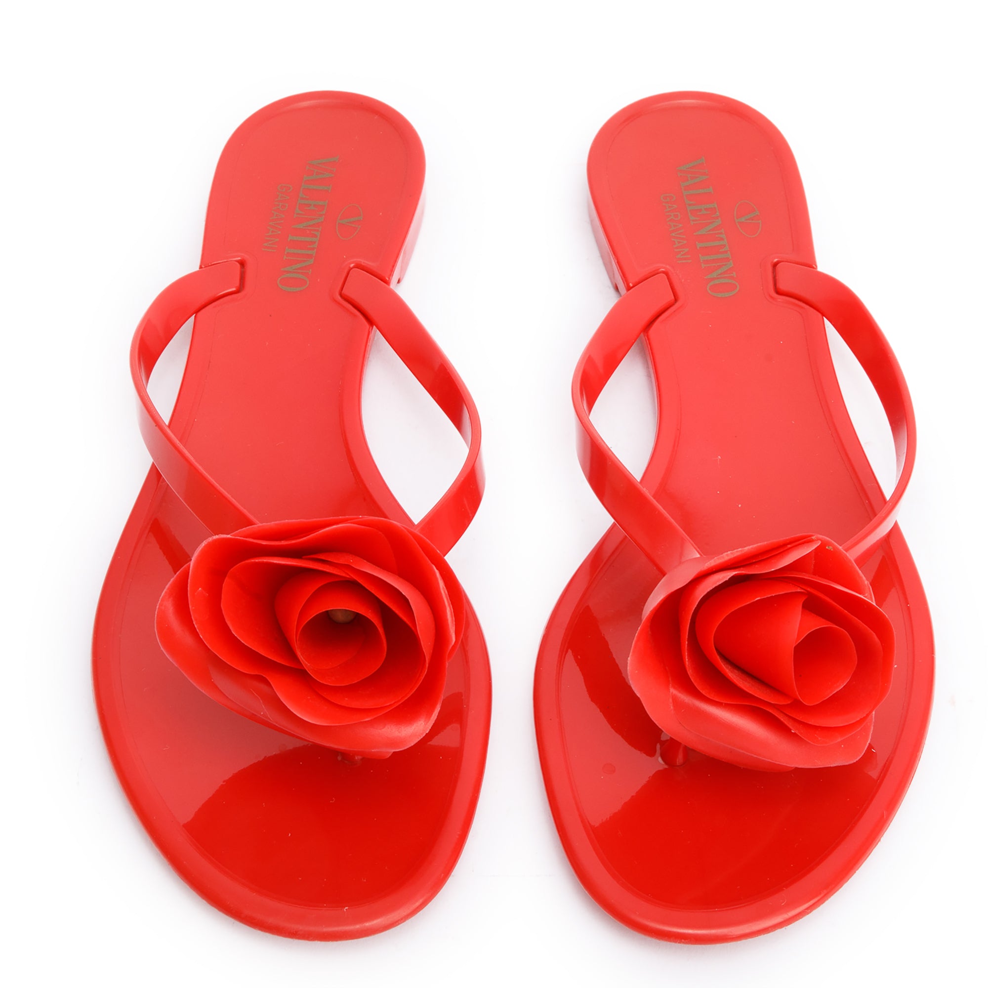 Valentino Red Rubber Rose Jelly Thong Sandals, Size 39