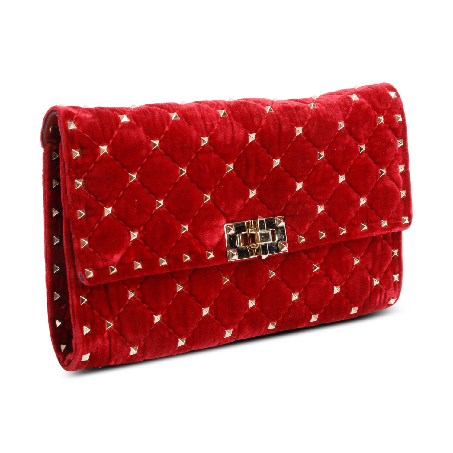 Valentino Red Velvet Rockstud Spike Wallet On Chain