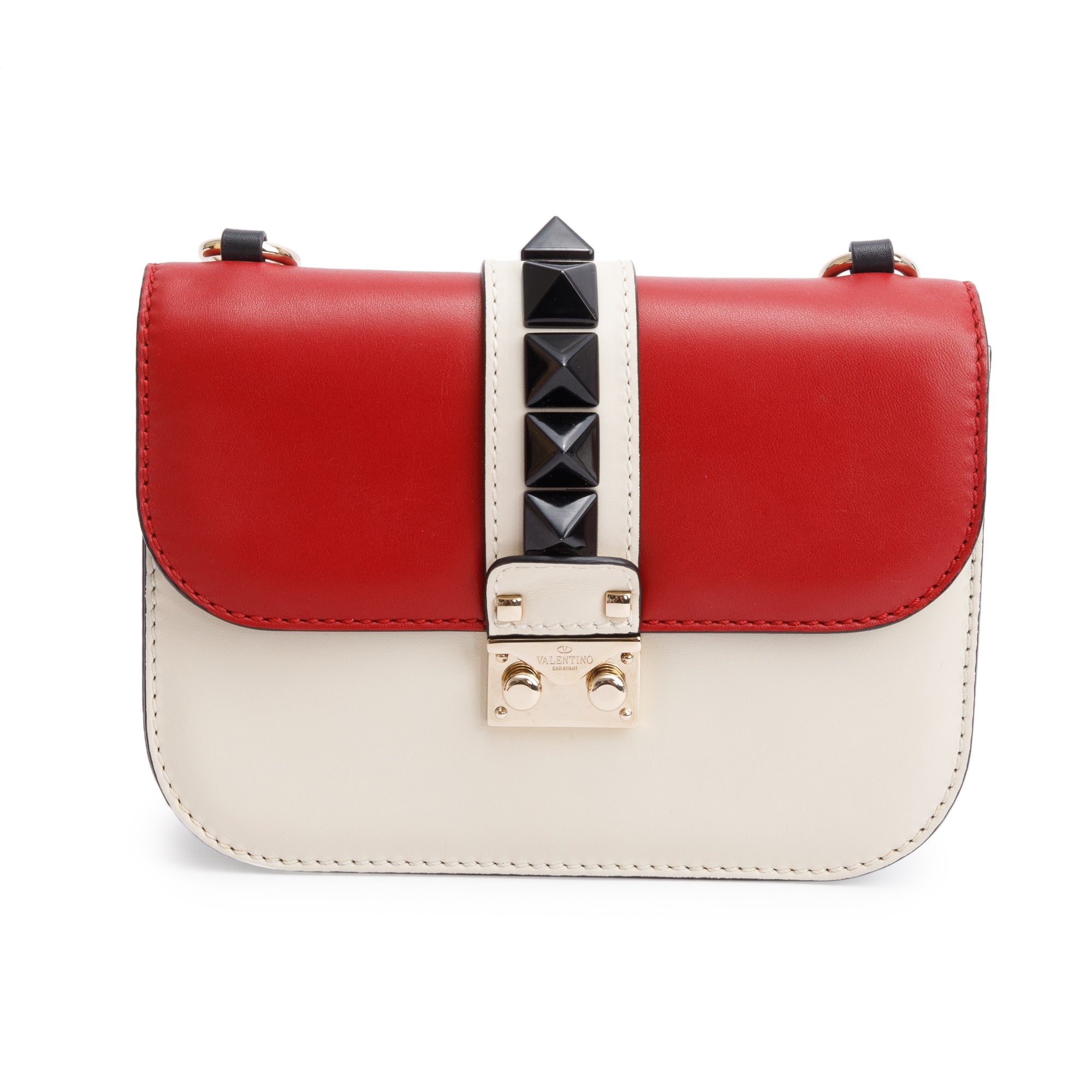 Valentino Tri-color Calfskin Leather Small Glam Lock Chain Bag