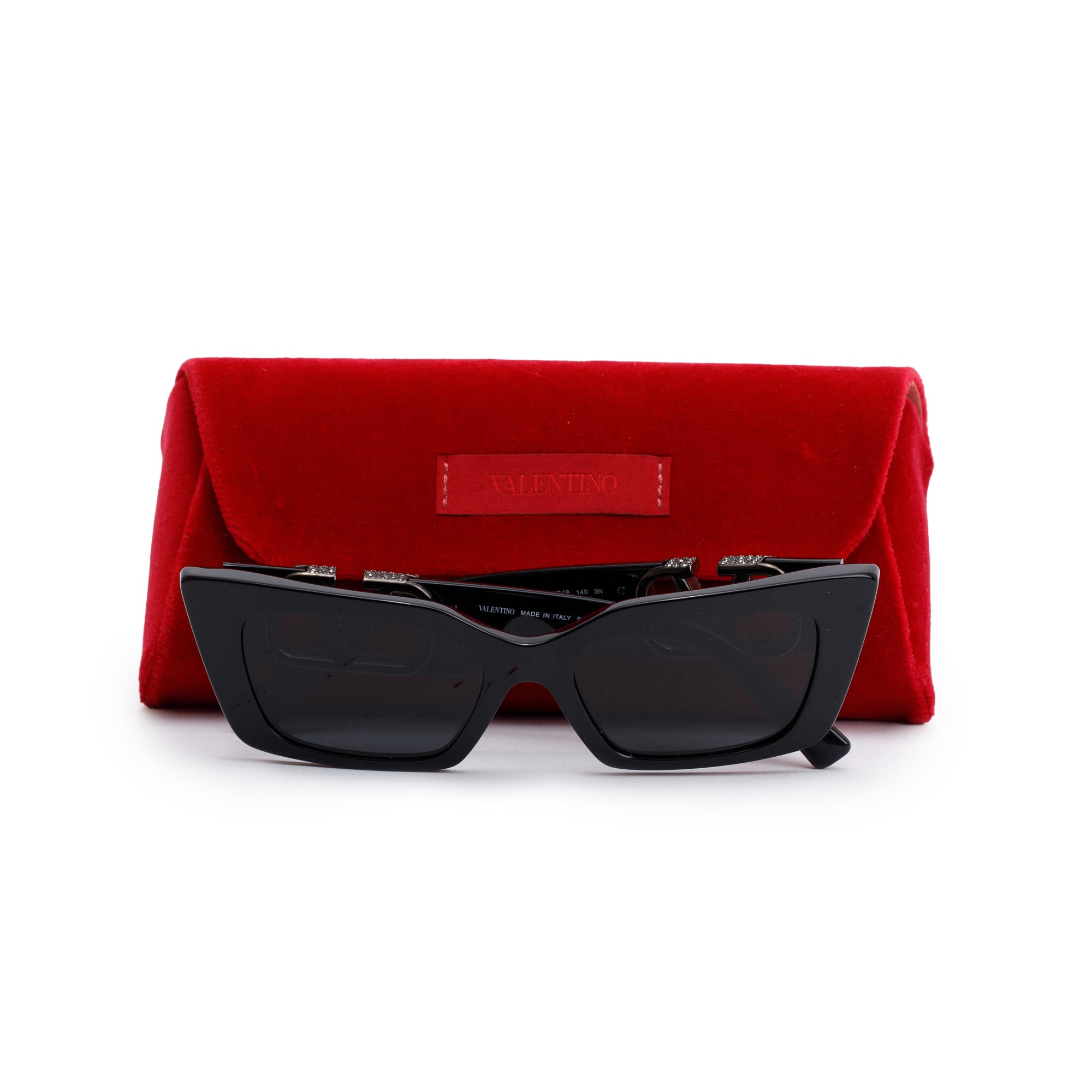 Valentino VA 4074 Black Acetate Crystal V Logo Cat-Eye Sunglasses w/ Case