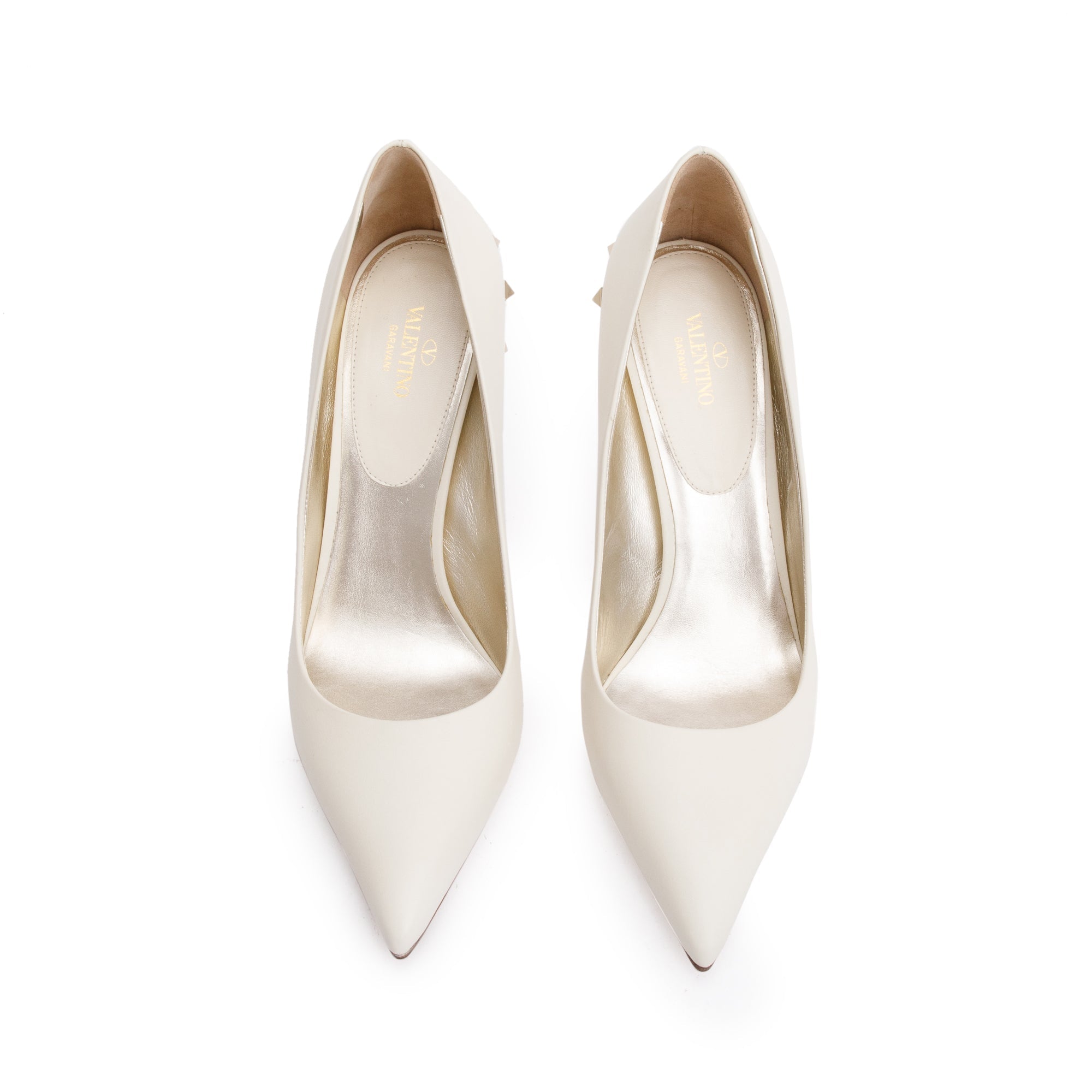 Valentino White Calf Leather Rockstud Embellished Soles Pump, Size 39 w/ Box