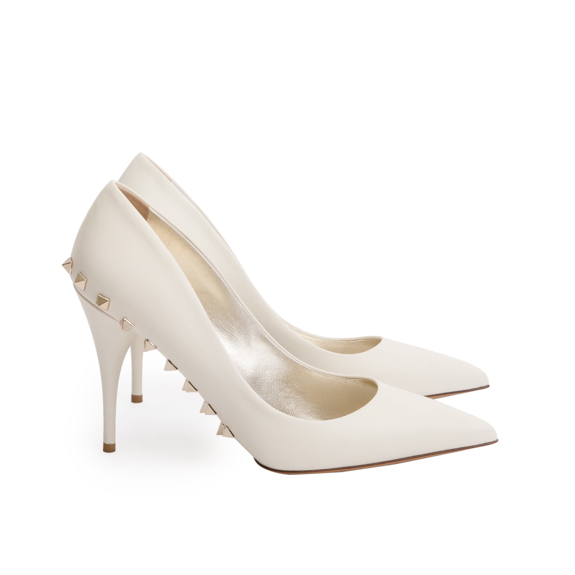 Valentino White Calf Leather Rockstud Embellished Soles Pump, Size 39 w/ Box