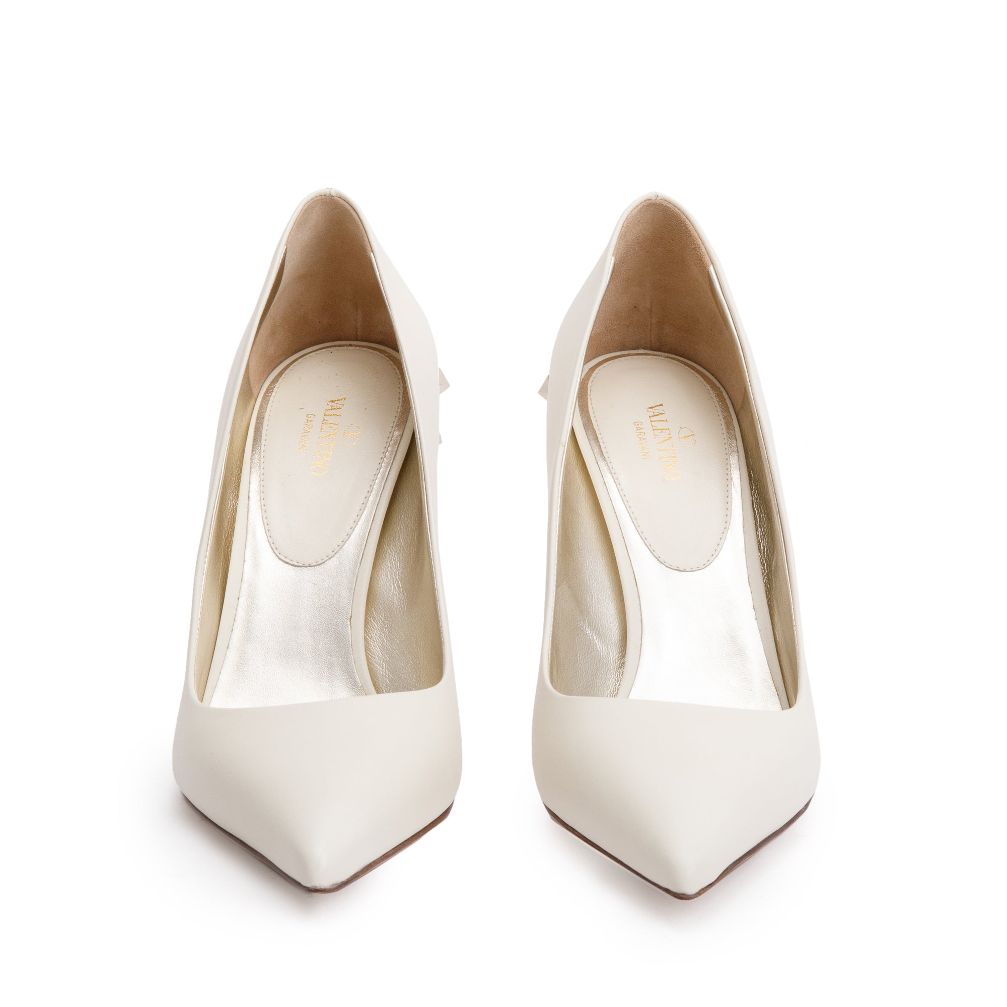 Valentino White Calf Leather Rockstud Embellished Soles Pump, Size 39 w/ Box