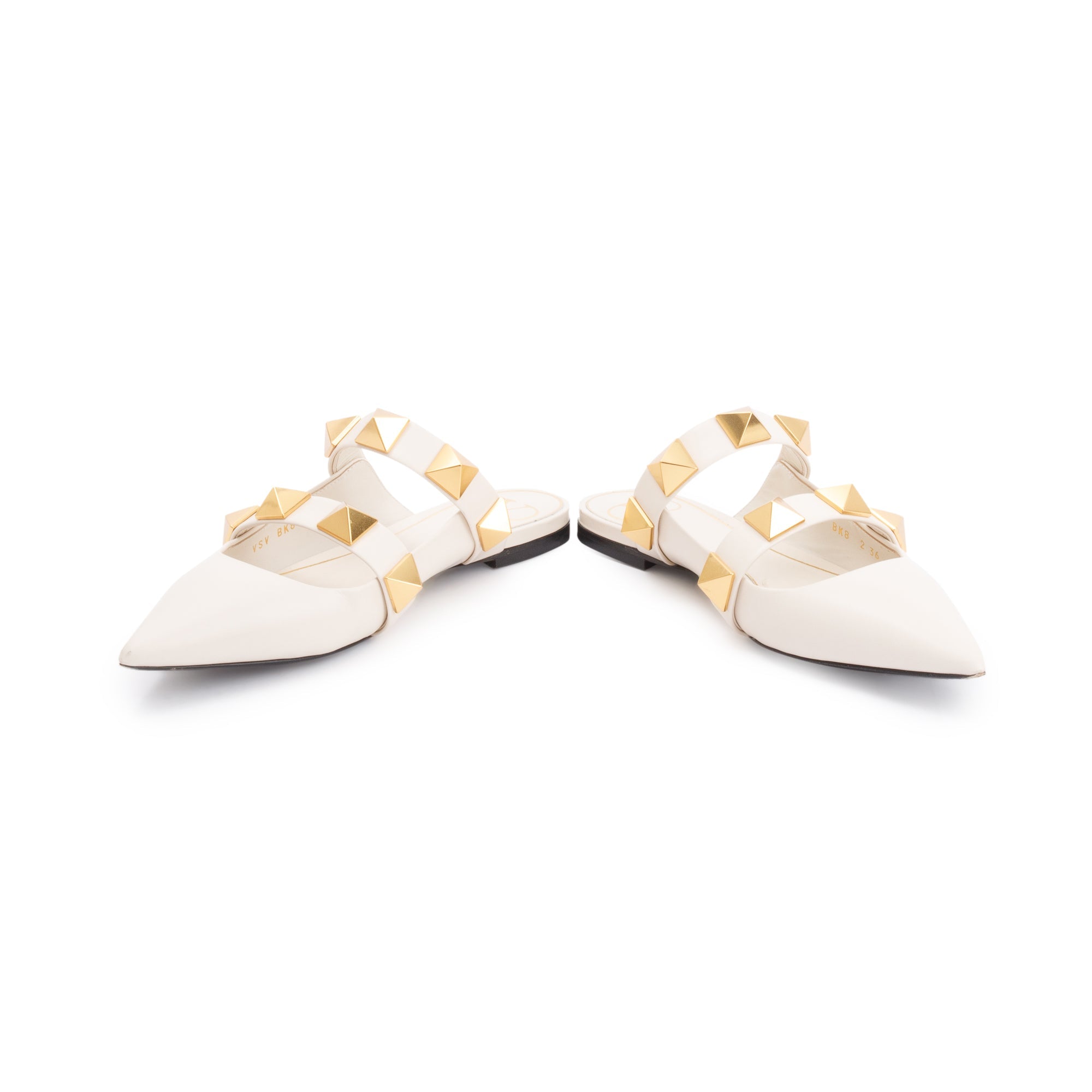 Valentino White Leather Roman Stud Flat Mule, Size 36 w/ Box