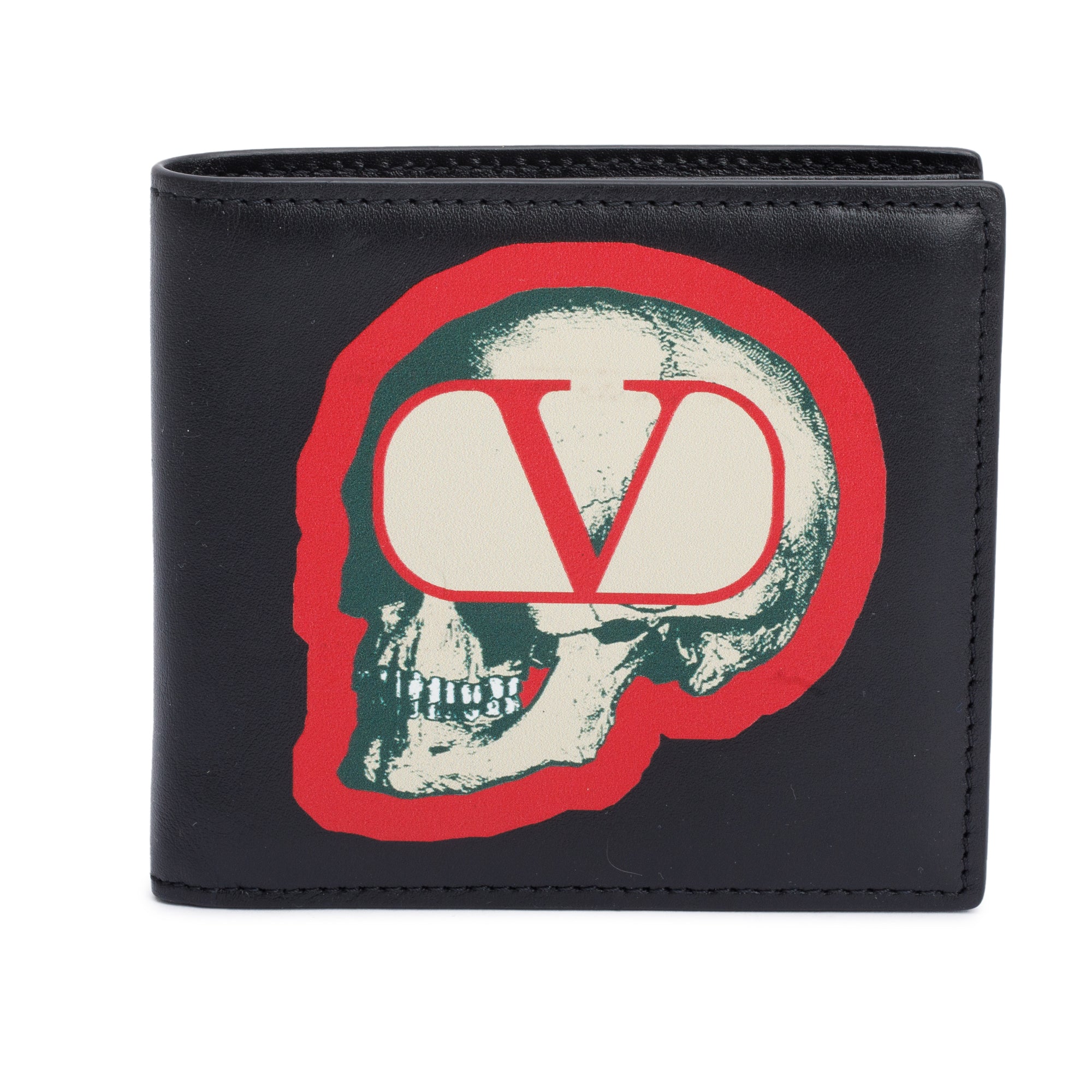 Valentino X Undercover Skull Logo Black Leather Bifold Wallet