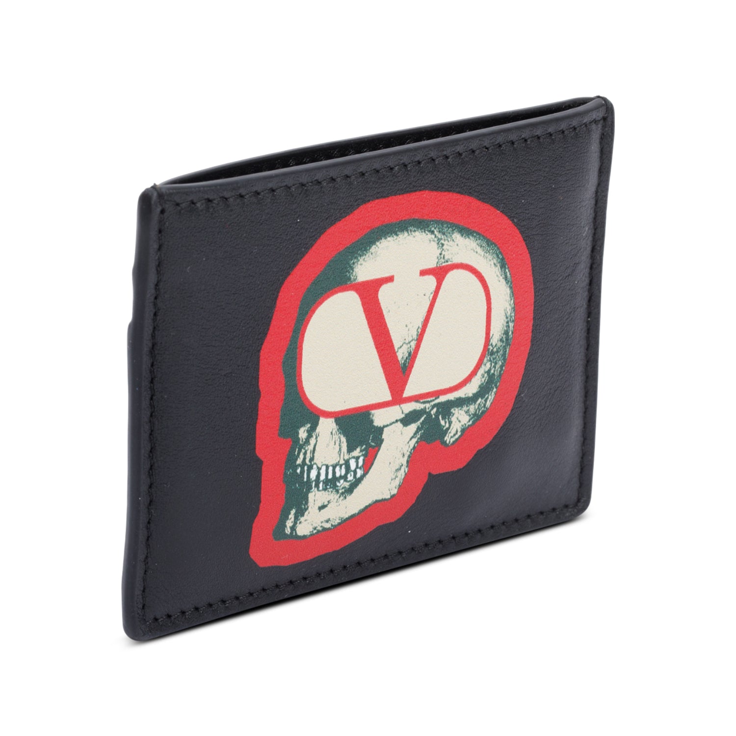 Valentino X Undercover Skull Logo Black Leather Card Holder