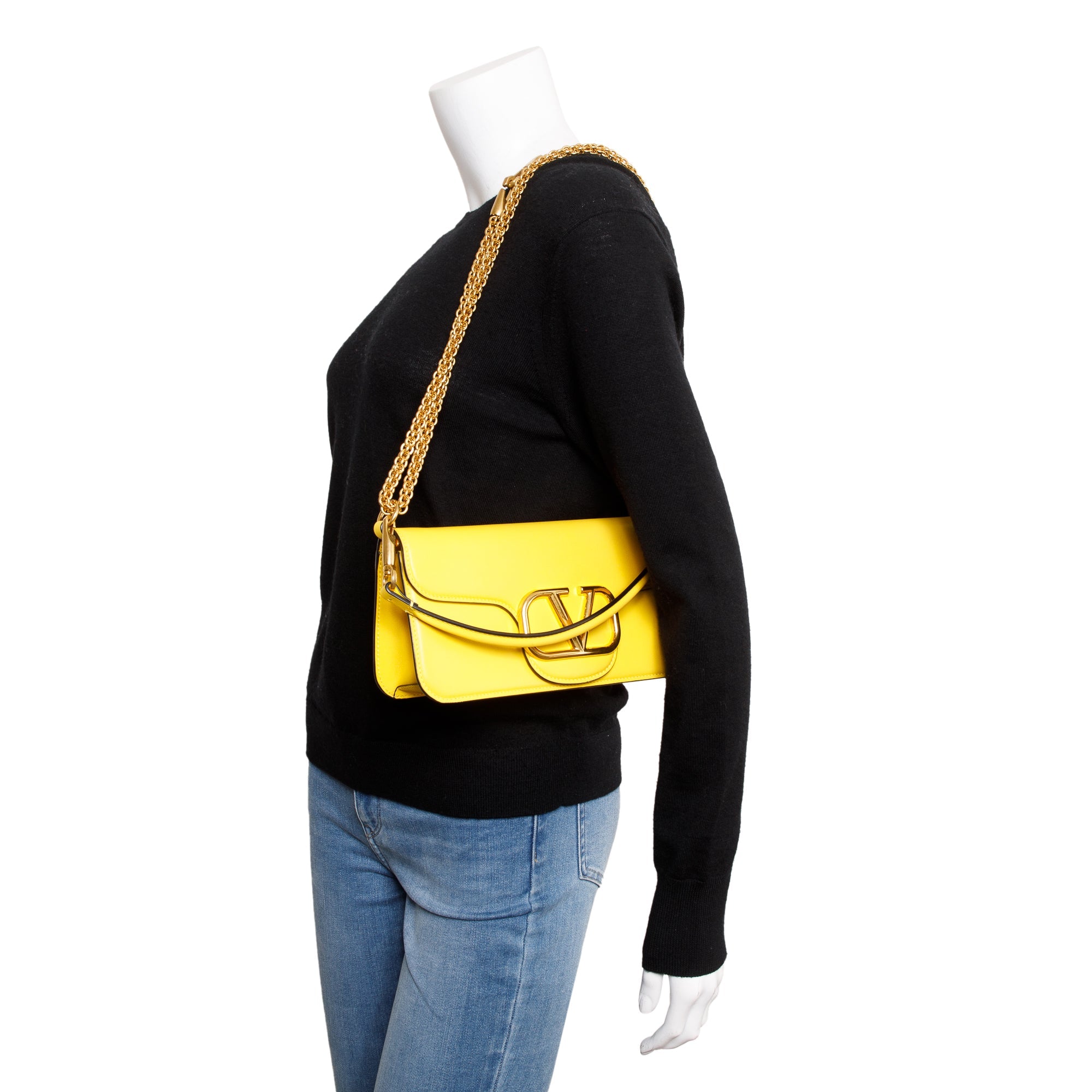 Valentino Yellow Calfskin Leather Vlogo Loco Shoulder Bag
