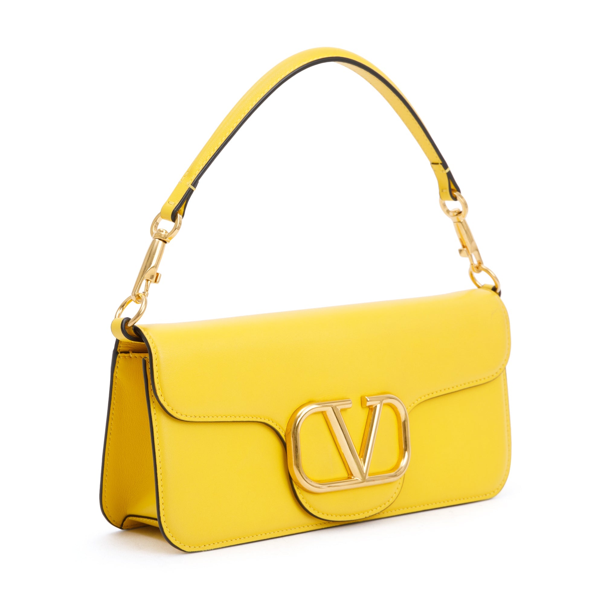 Valentino Yellow Calfskin Leather Vlogo Loco Shoulder Bag