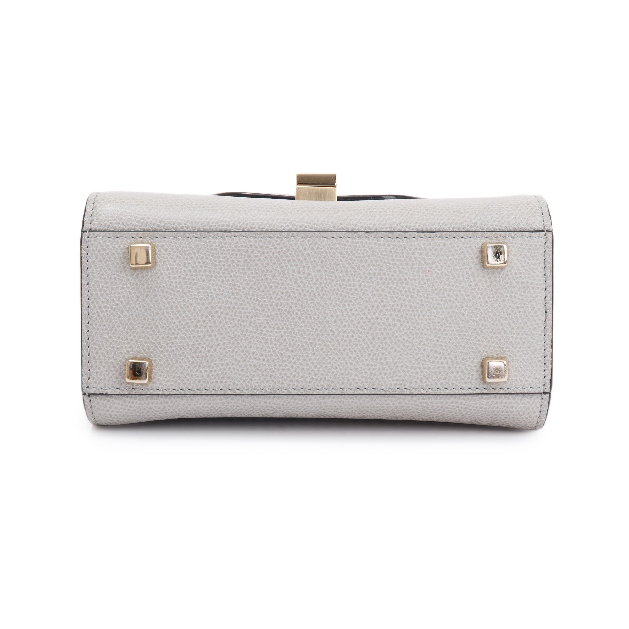 Valextra Grey Leather Iside Micro Top Handle Flap Bag w/ Strap