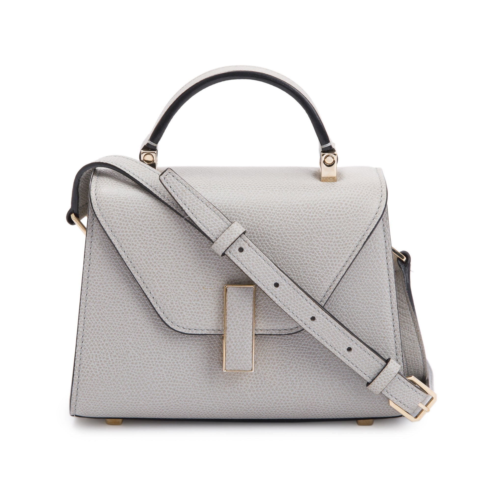 Valextra Grey Leather Iside Micro Top Handle Flap Bag w/ Strap