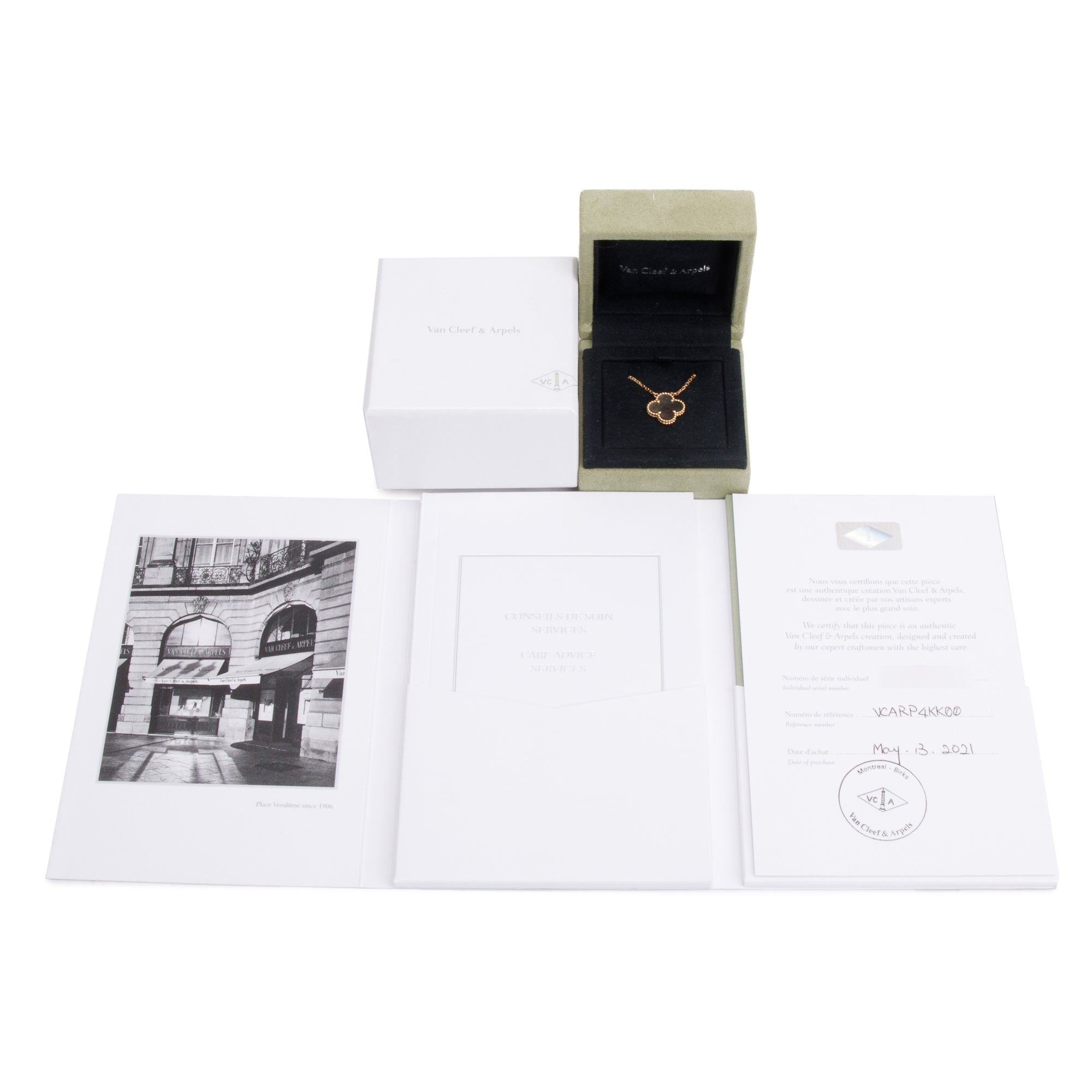 Van Cleef & Arpels 18k Rose Gold Grey Mother of Pearl Vintage Alhambra Pendant Necklace w/ Box & Certificate