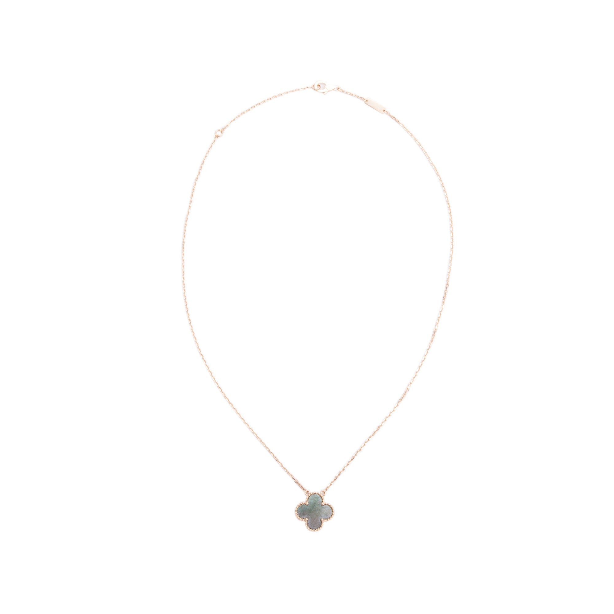 Van Cleef & Arpels 18k Rose Gold Grey Mother of Pearl Vintage Alhambra Pendant Necklace w/ Box