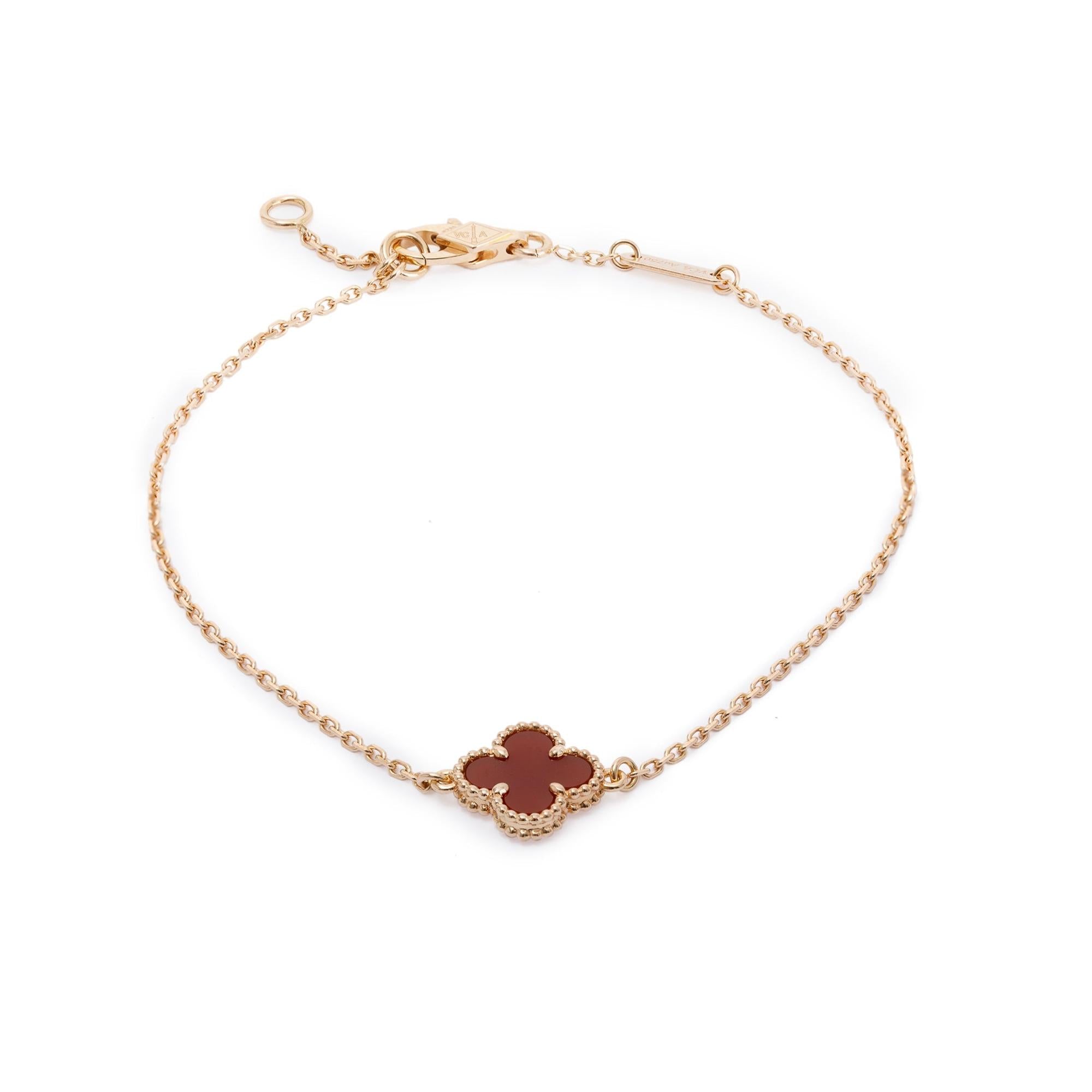 Van Cleef & Arpels 18k Rose Gold Sweet Alhambra Carnelian Bracelet w/ Certificate