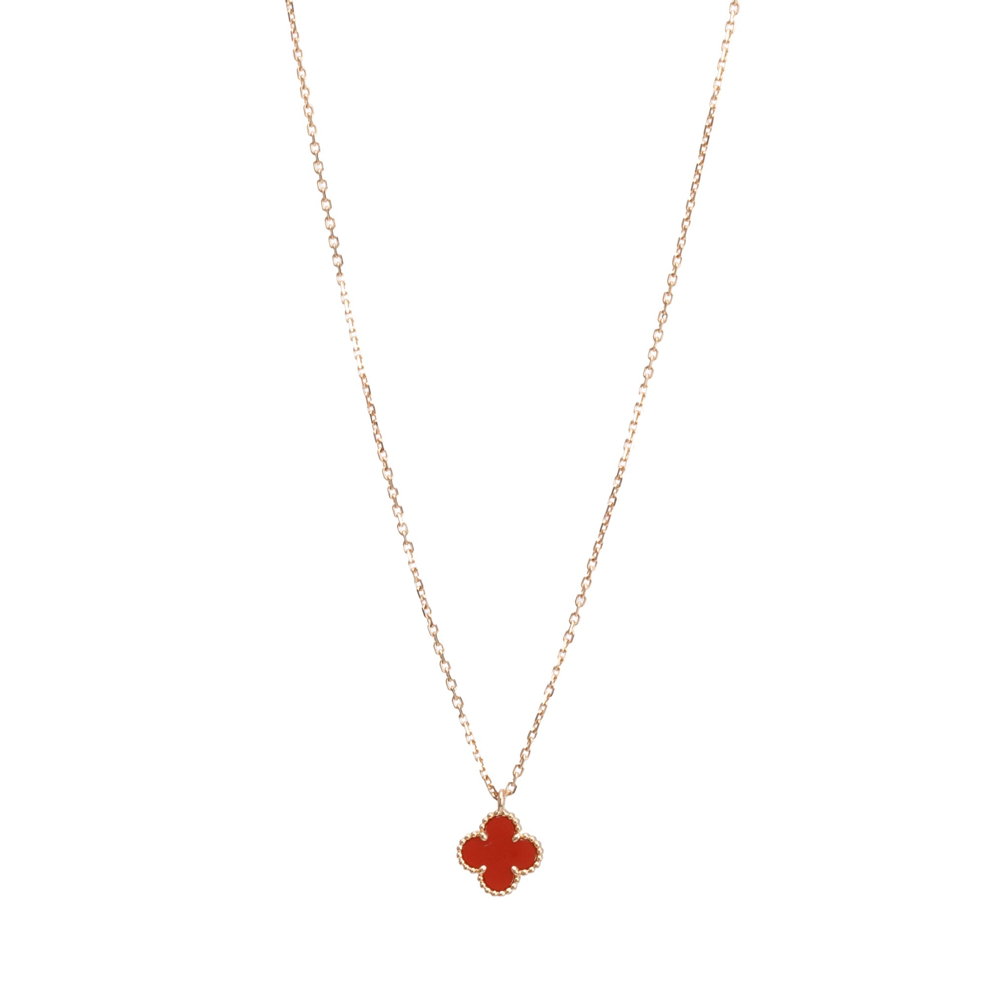 Van Cleef & Arpels 18k Rose Gold Sweet Alhambra Carnelian Pendant Necklace w/ Box