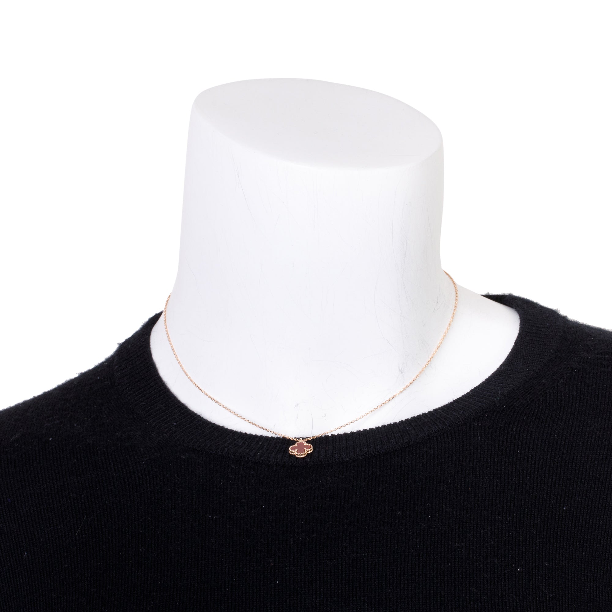 Van Cleef & Arpels 18k Rose Gold Sweet Alhambra Carnelian Pendant Necklace w/ Box, Receipt & Certificate