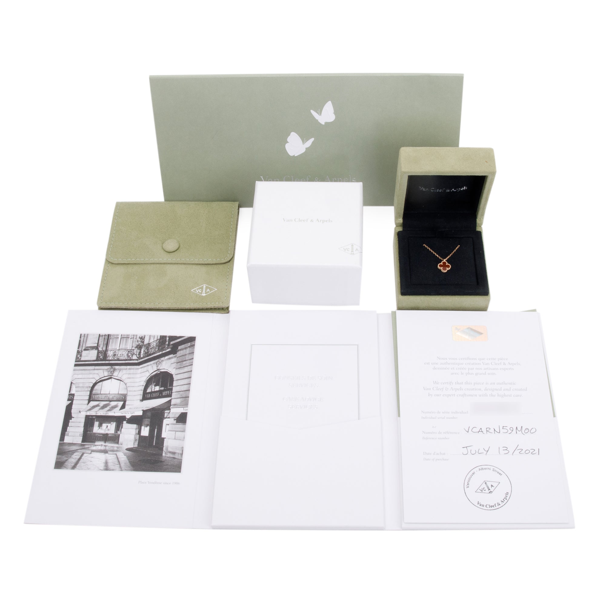 Van Cleef & Arpels 18k Rose Gold Sweet Alhambra Carnelian Pendant Necklace w/ Box, Receipt & Certificate