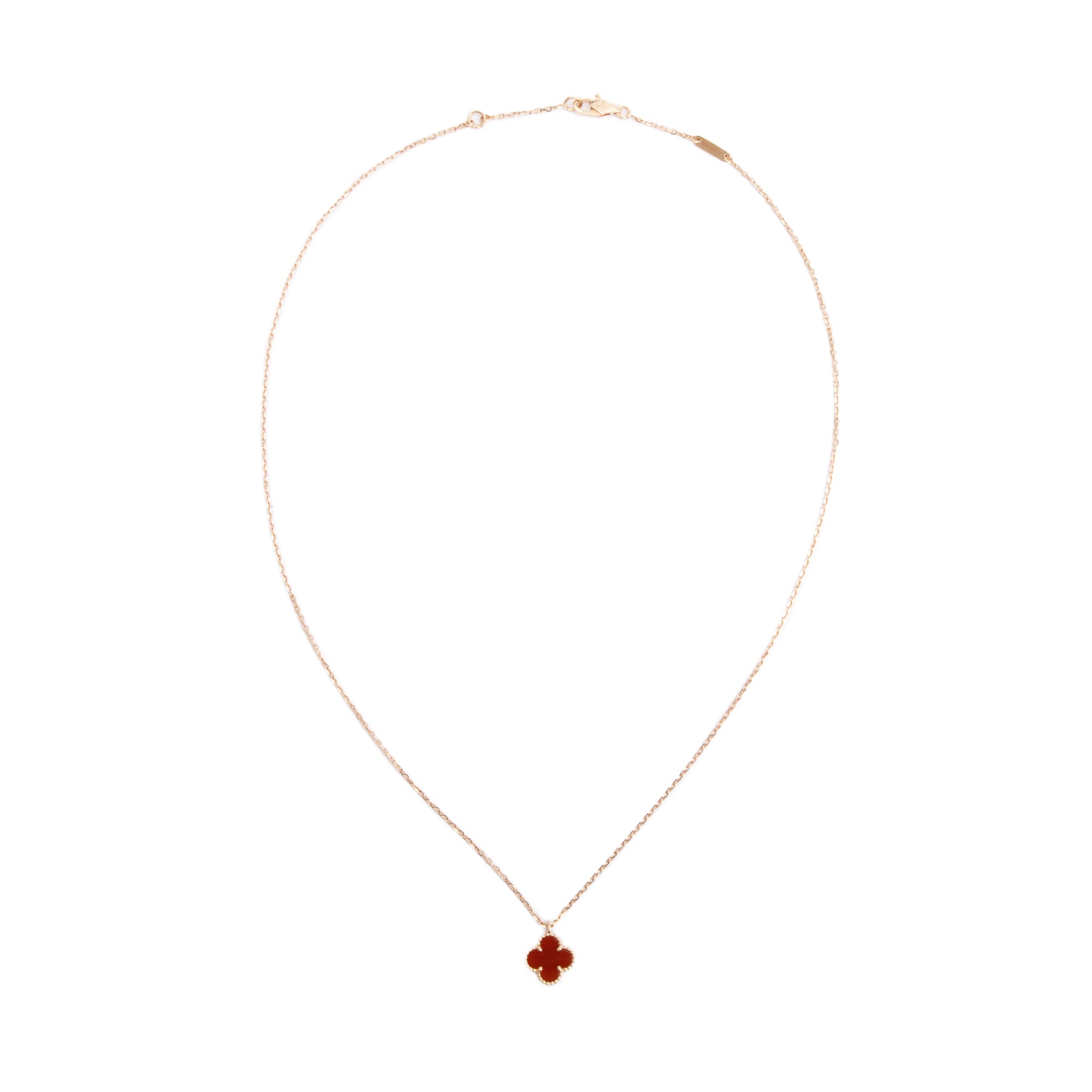 Van Cleef & Arpels 18k Rose Gold Sweet Alhambra Carnelian Pendant Necklace w/ Box