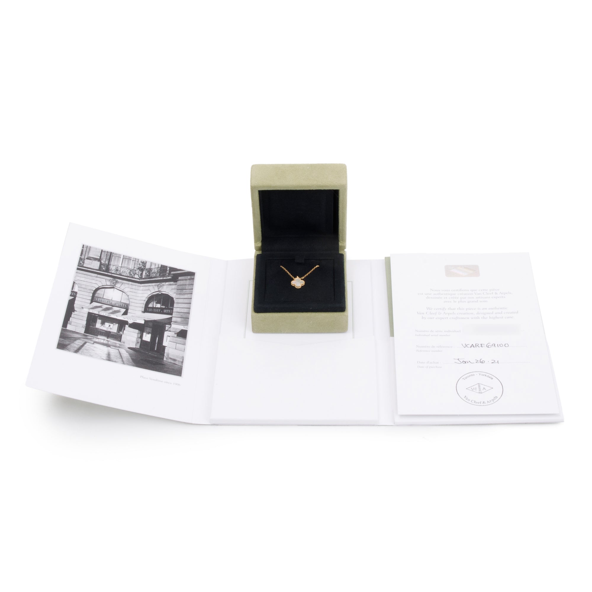 Van Cleef & Arpels 18k Rose Gold Sweet Alhambra Mother of Pearl Pendant Necklace w/ Box & Certificate