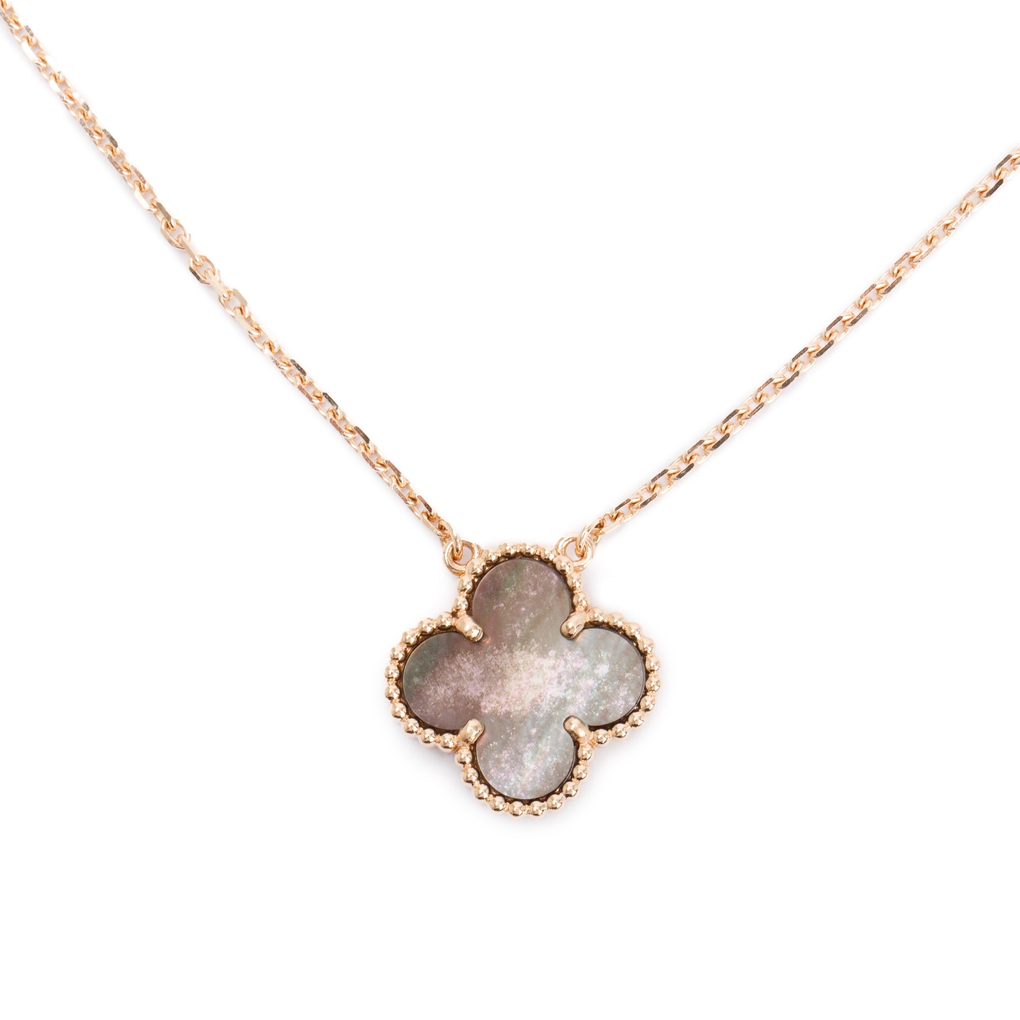 Van Cleef & Arpels 18k Rose Gold Vintage Alhambra Mother of Pearl Pendant Necklace