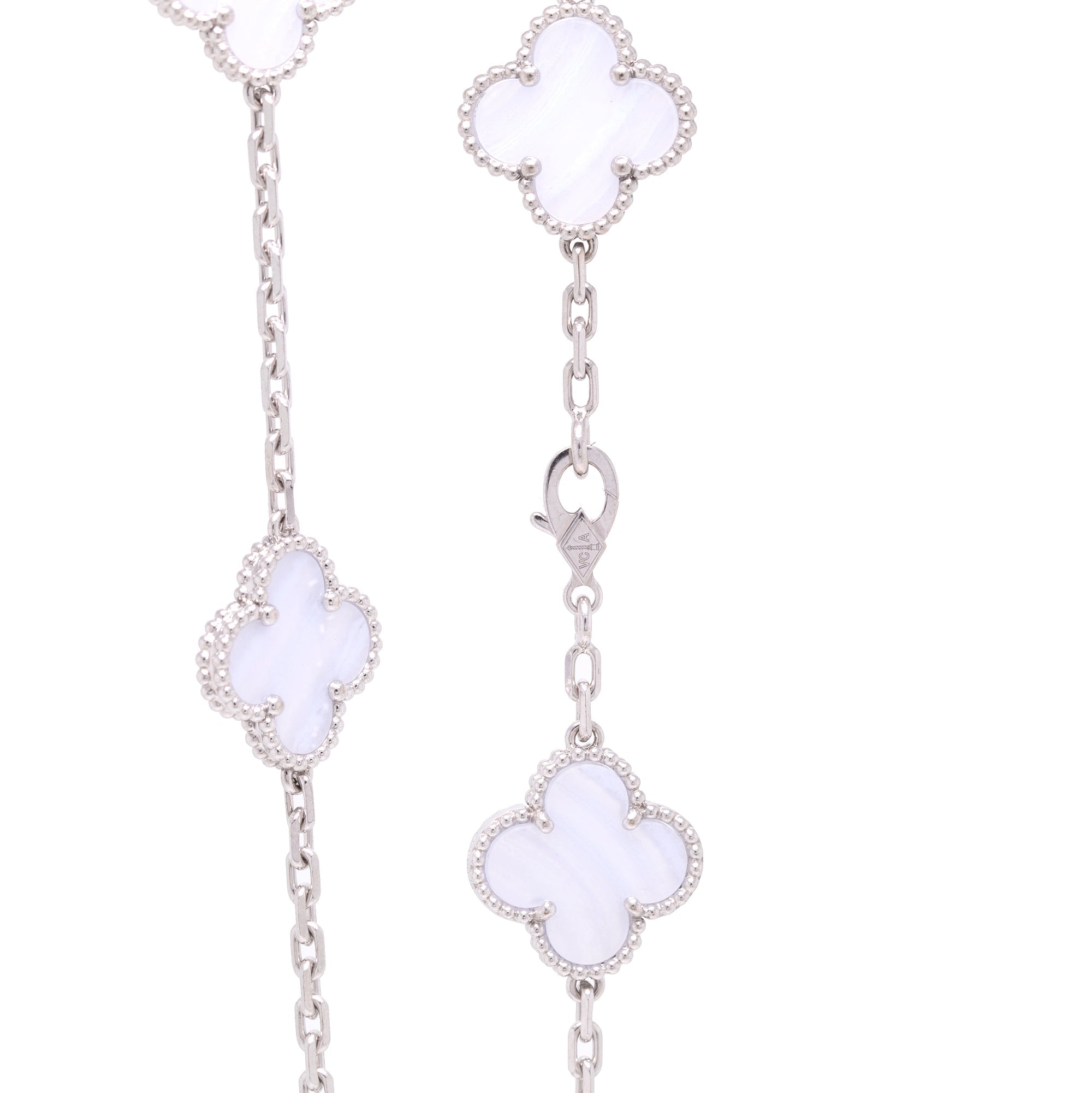 Van Cleef & Arpels 18k White Gold 10 Motifs Vintage Alhambra Necklace
