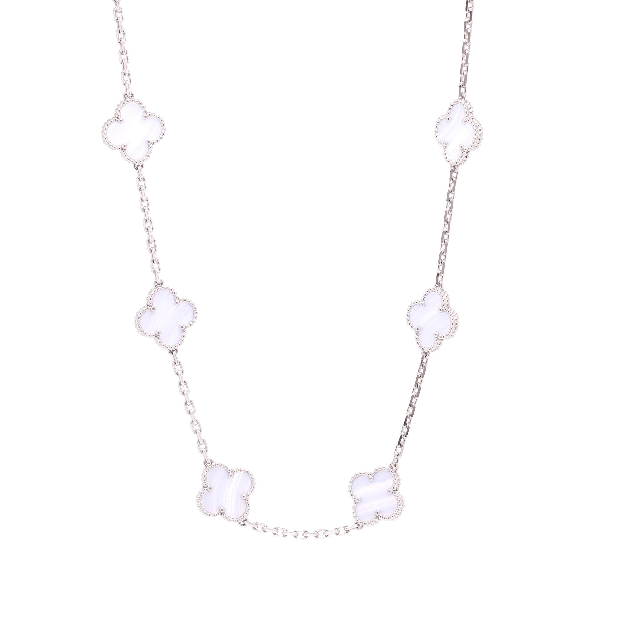 Van Cleef & Arpels 18k White Gold 10 Motifs Vintage Alhambra Necklace