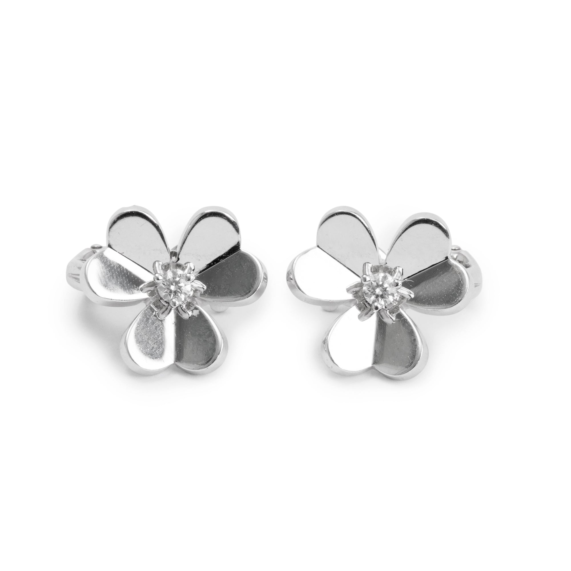 Van Cleef & Arpels 18k White Gold & Diamond Frivole Earrings, Small Model w/ Certificate