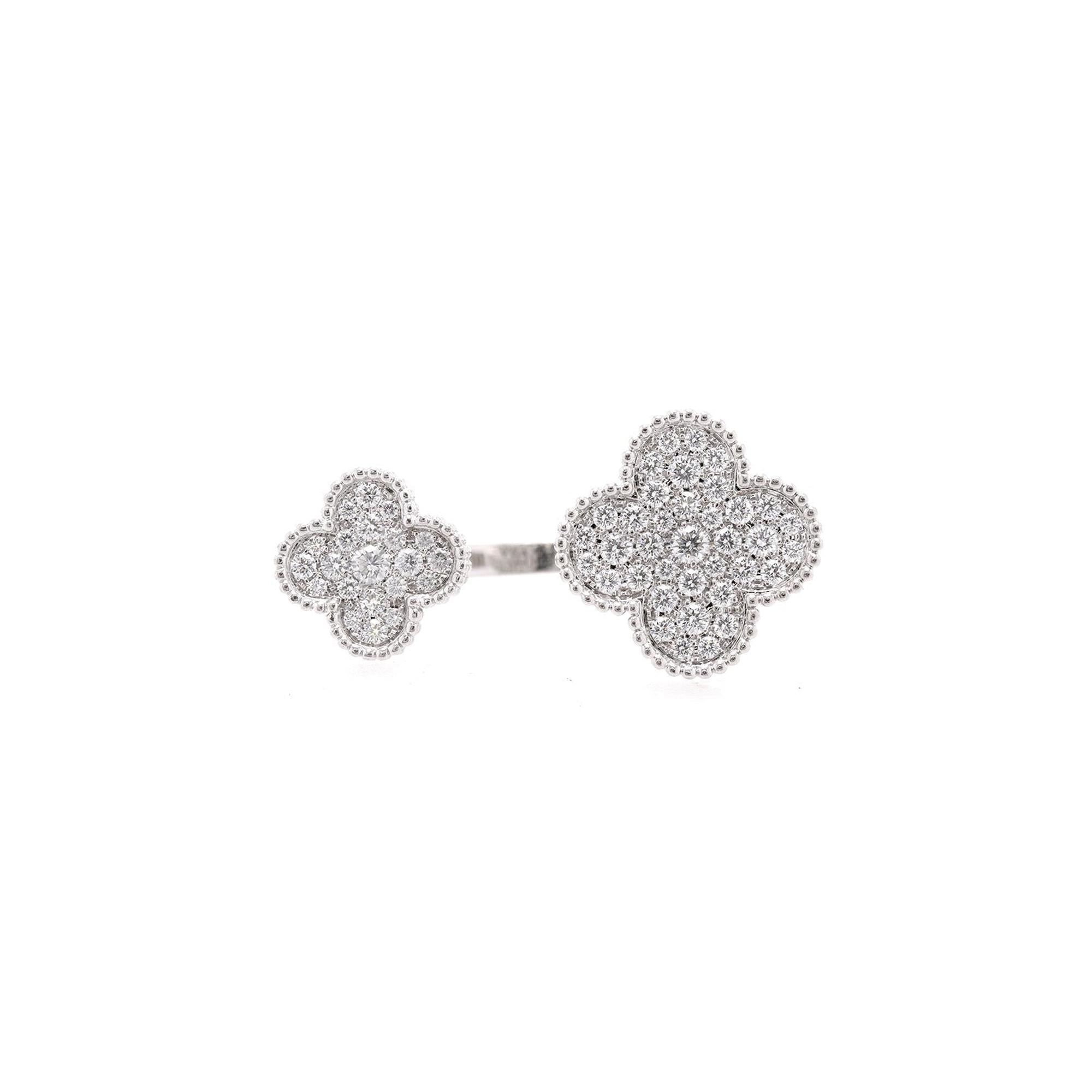 Van Cleef & Arpels 18k White Gold & Diamond Magic Alhambra Between the Finger Ring