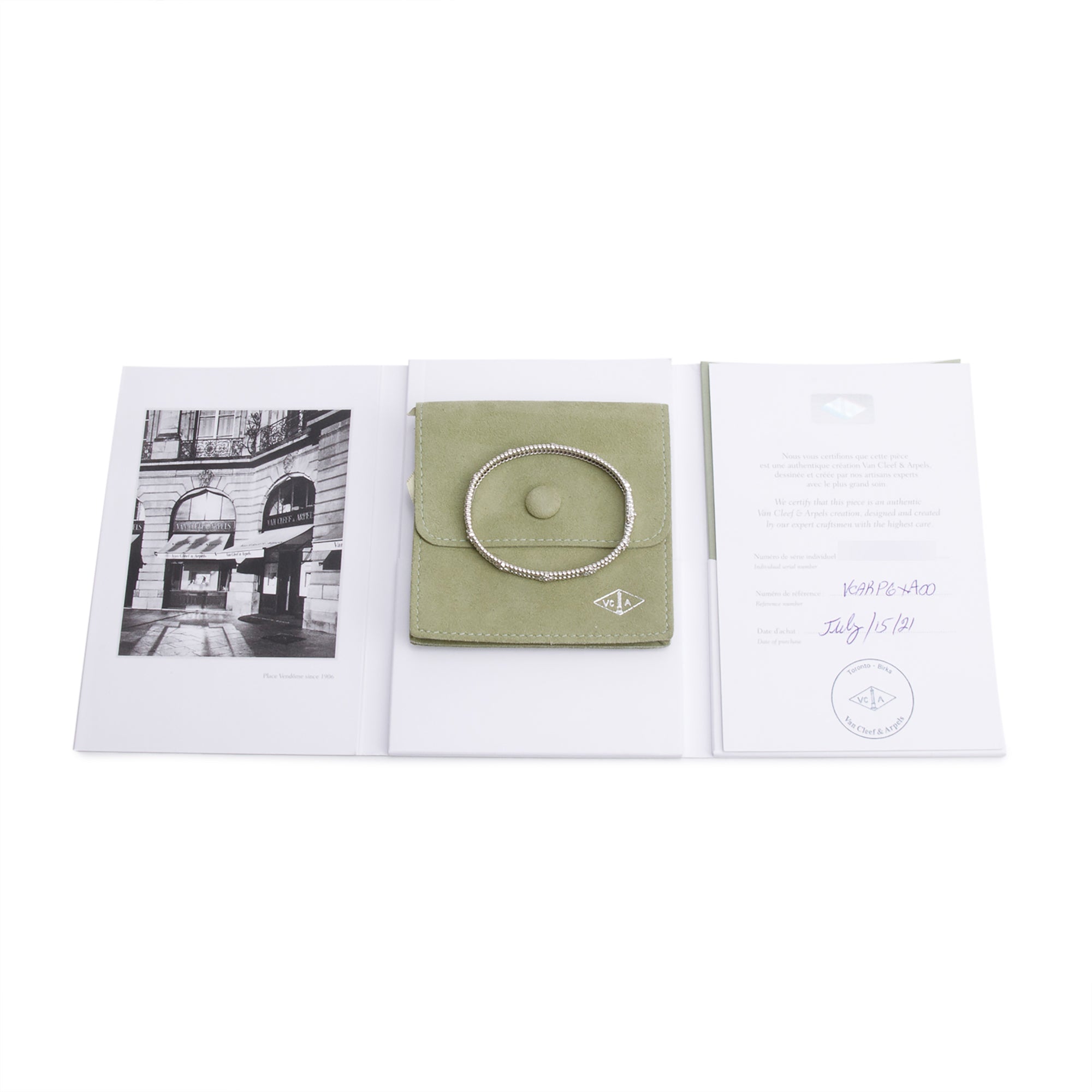 Van Cleef & Arpels 18k White Gold Diamond Perlee Sweet Clovers Bracelet, Size M w/ Certificate