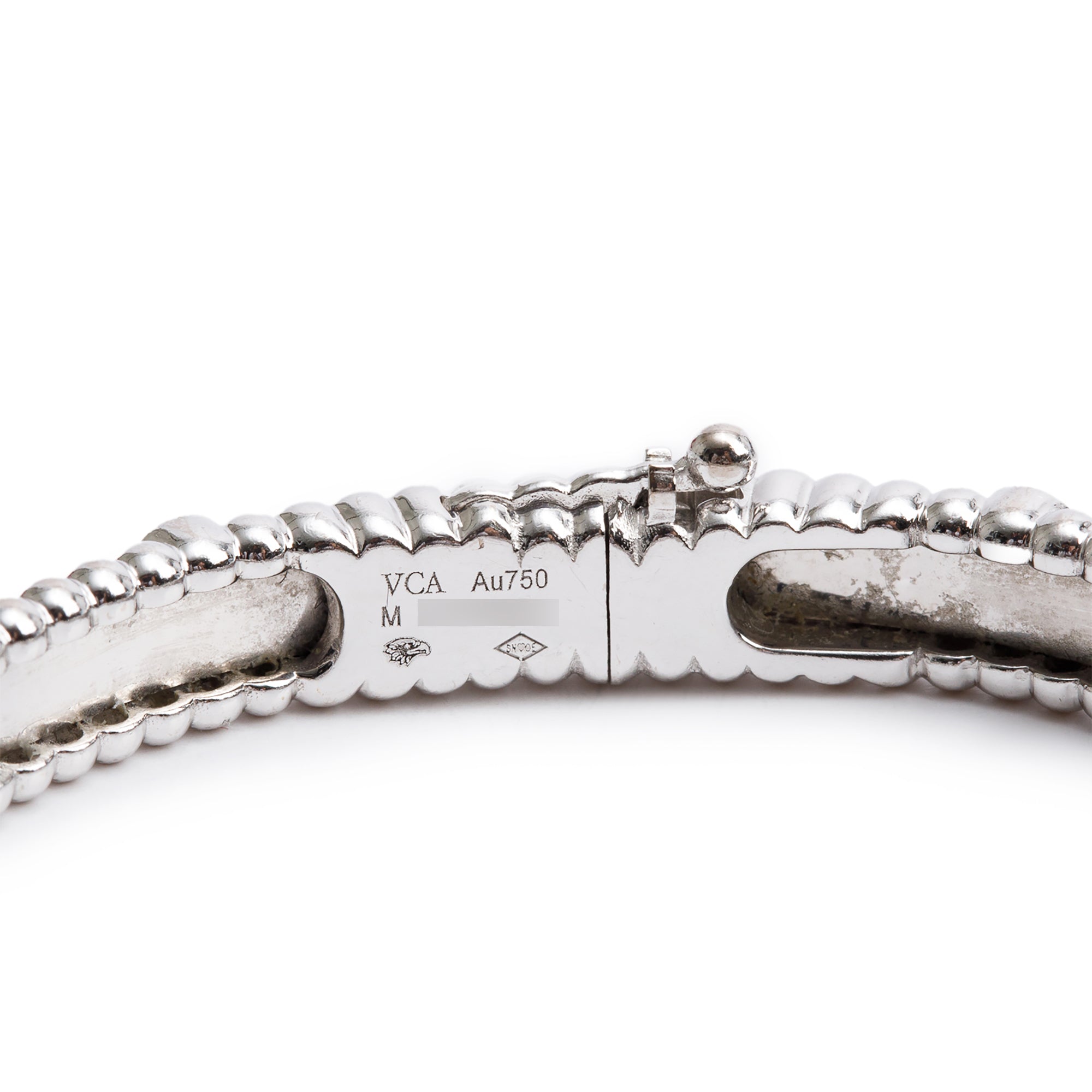 Van Cleef & Arpels 18k White Gold Diamond Perlee Sweet Clovers Bracelet, Size M w/ Certificate