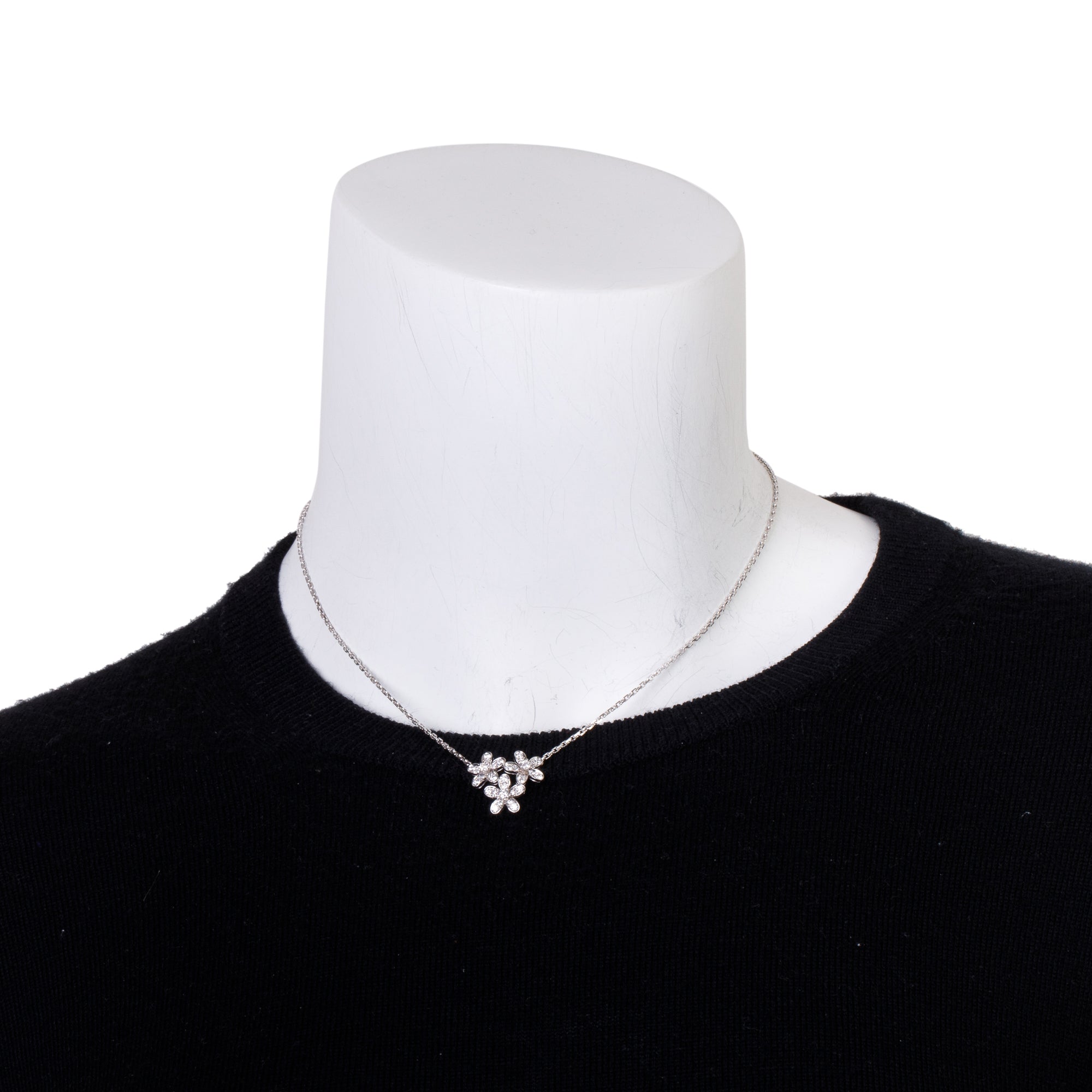 Van Cleef & Arpels 18k White Gold Diamond Socrate 3 Flower Pendant Necklace w/ Box & Certificate
