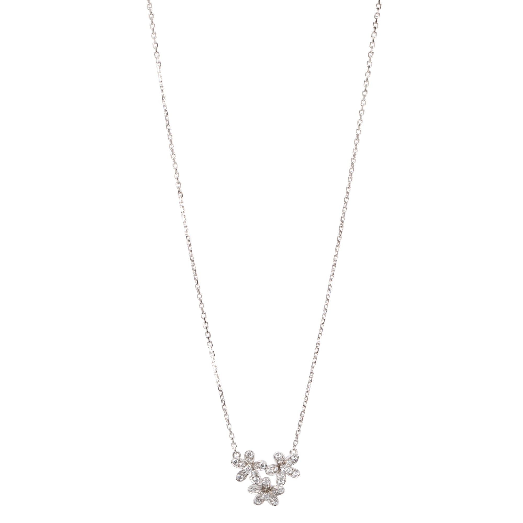 Van Cleef & Arpels 18k White Gold Diamond Socrate 3 Flower Pendant Necklace w/ Box & Certificate