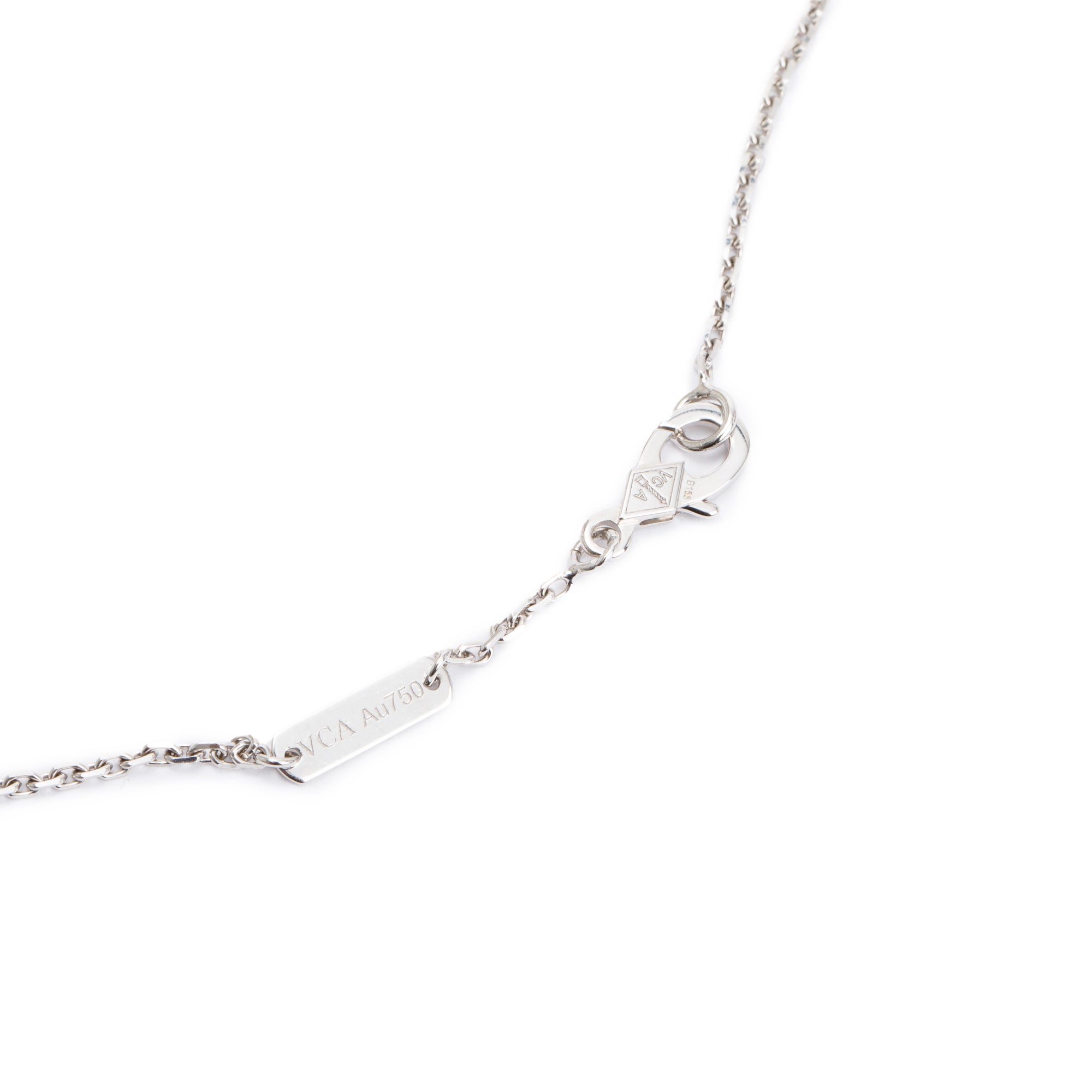 Van Cleef & Arpels 18k White Gold Diamond Vintage Alhambra Pendant Necklace w/ Box & Certificate