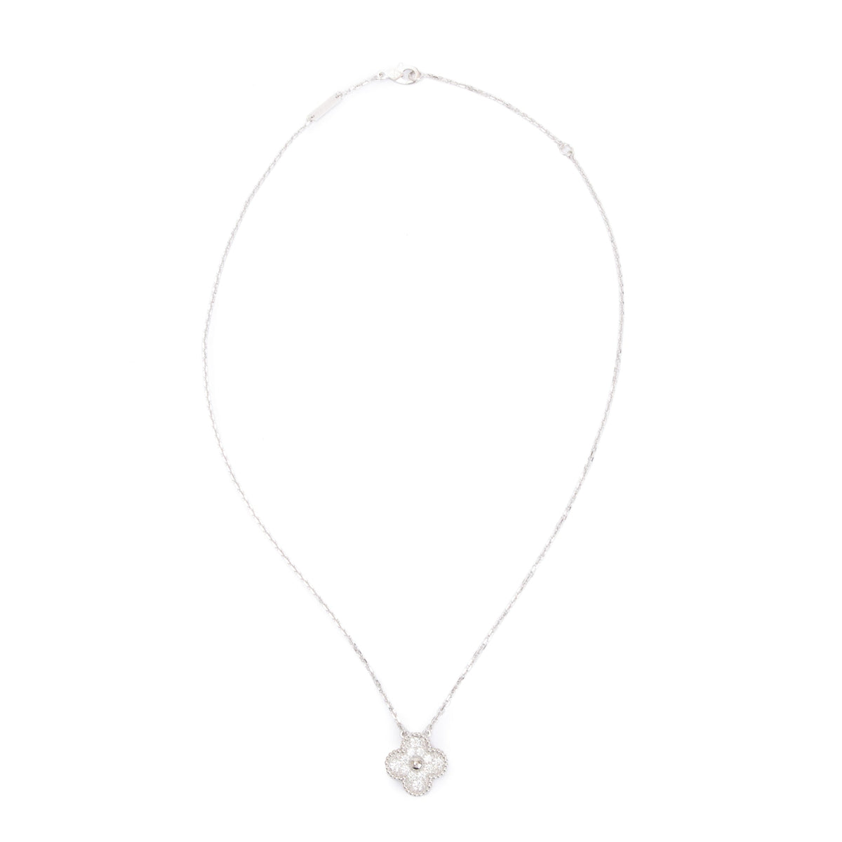 Van Cleef Arpels 18k White Gold Diamond Vintage Alhambra Pendant