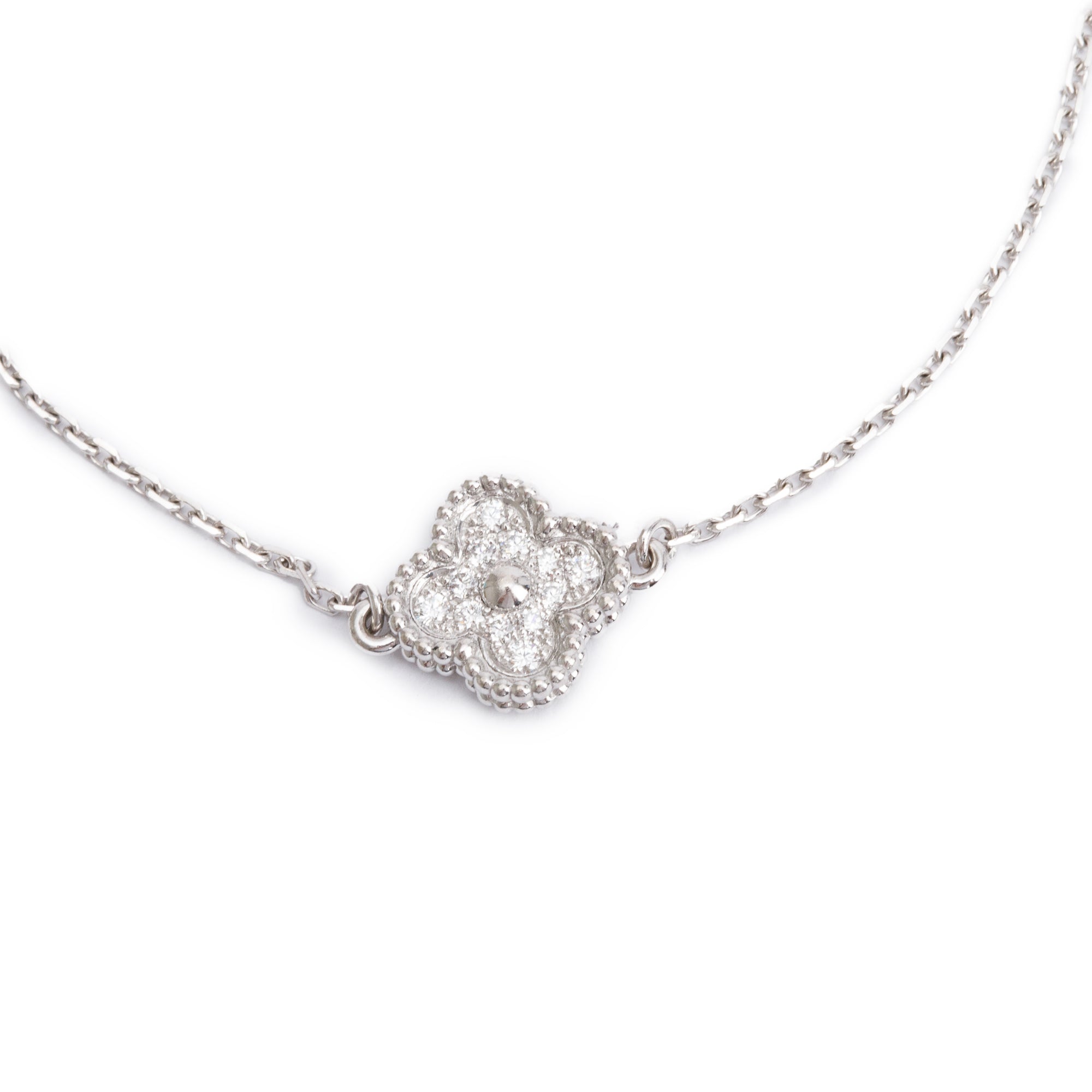 Van Cleef & Arpels 18k White Gold Sweet Alhambra 1 Motif Diamond Bracelet w/ Box & Receipt