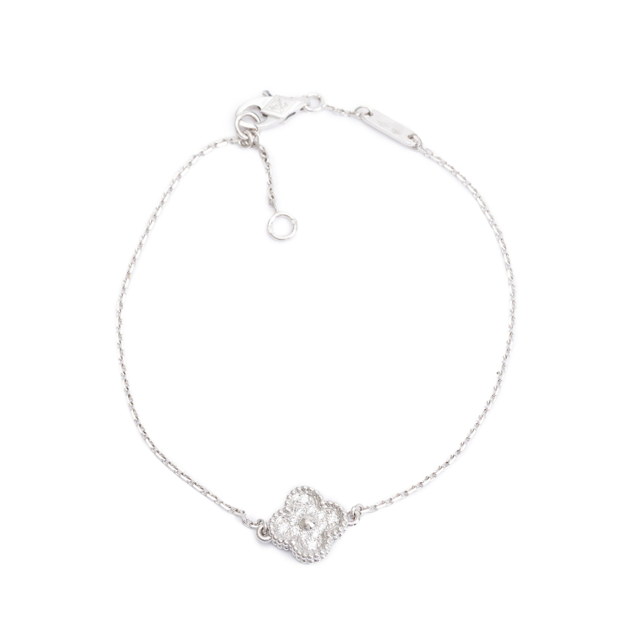 Van Cleef & Arpels 18k White Gold Sweet Alhambra 1 Motif Diamond Bracelet w/ Box & Receipt