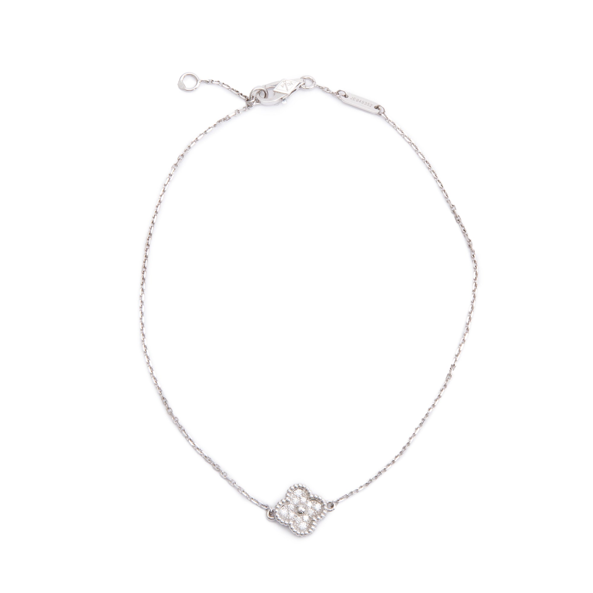 Van Cleef & Arpels 18k White Gold Sweet Alhambra 1 Motif Diamond Bracelet w/ Pouch, Receipt & Certificate