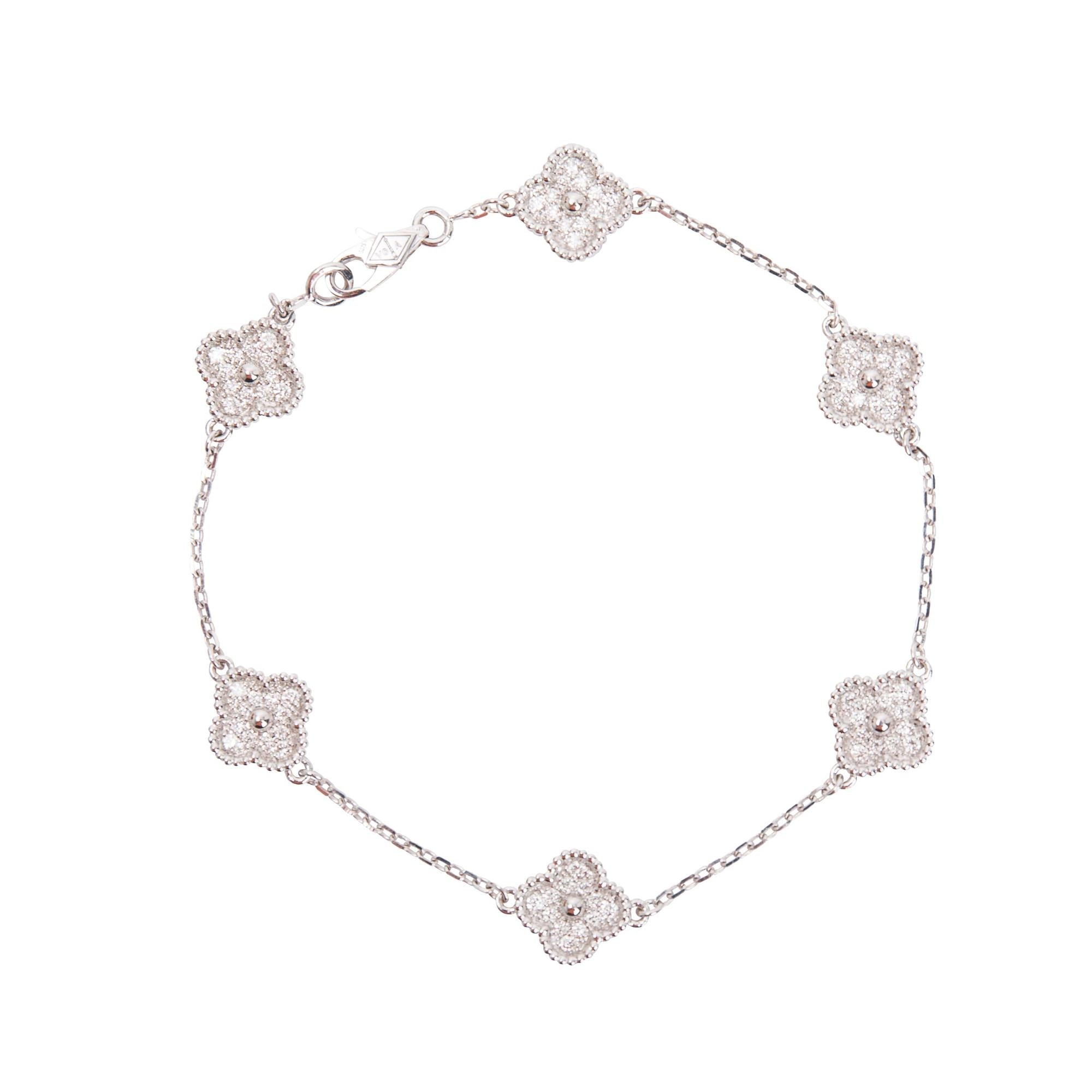 Van Cleef & Arpels 18k White Gold Sweet Alhambra 6 Motif Diamond Bracelet