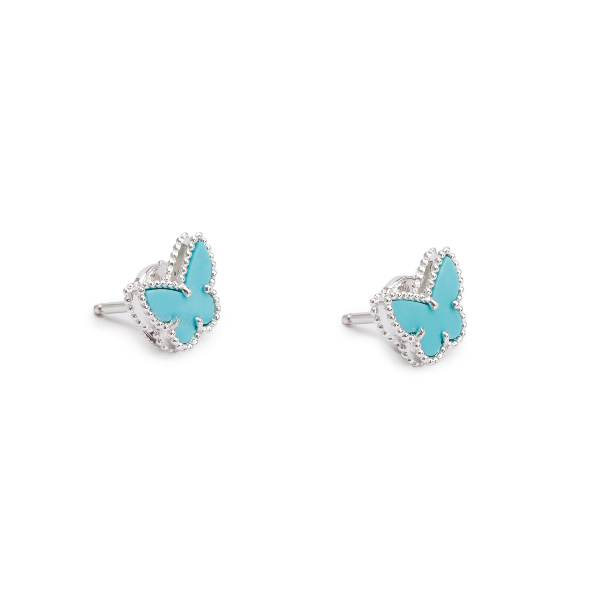 Van Cleef & Arpels 18k White Gold Sweet Alhambra Butterfly Stud Earrings w/ Box & Certificate