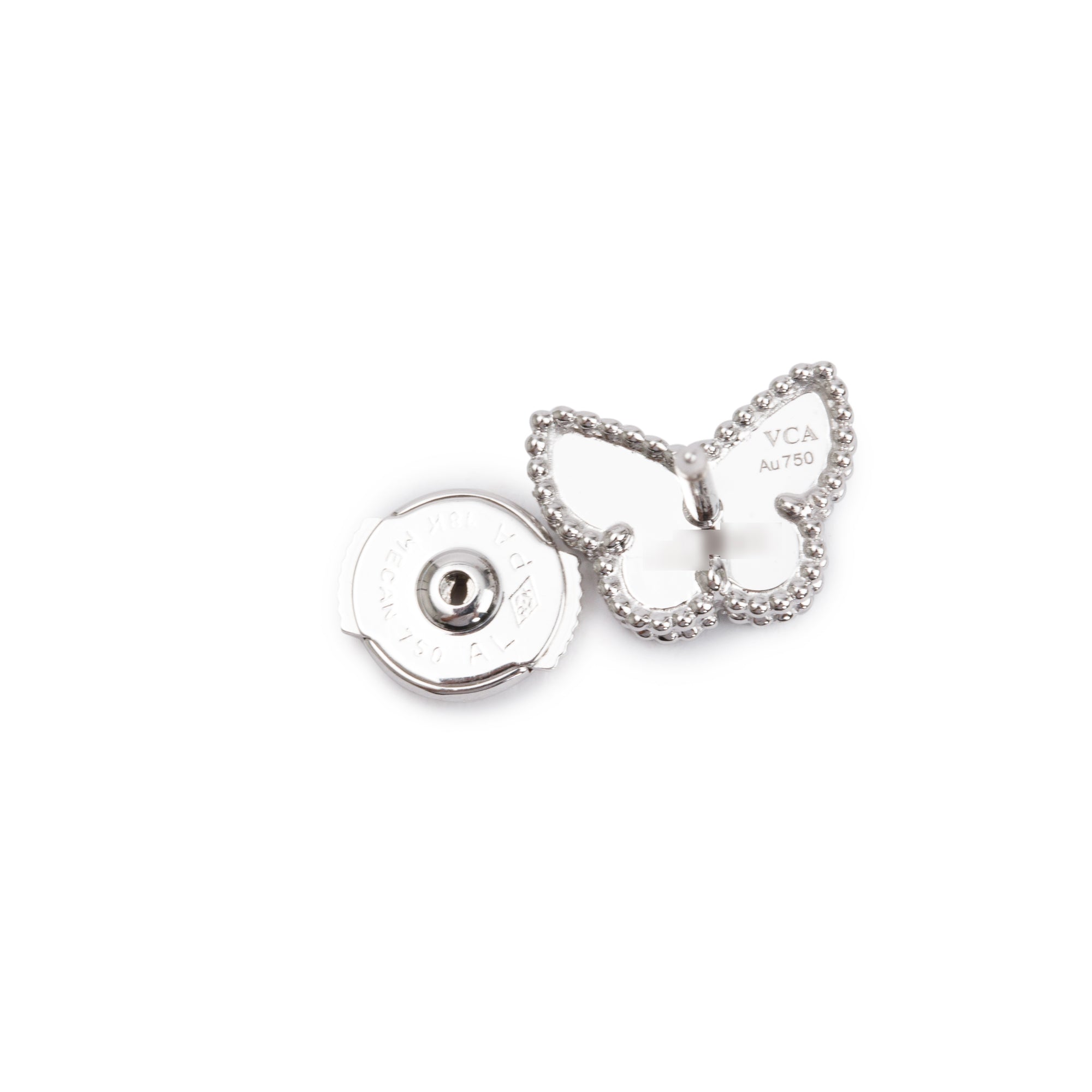 Van Cleef & Arpels 18k White Gold Sweet Alhambra Butterfly Stud Earrings w/ Box & Certificate