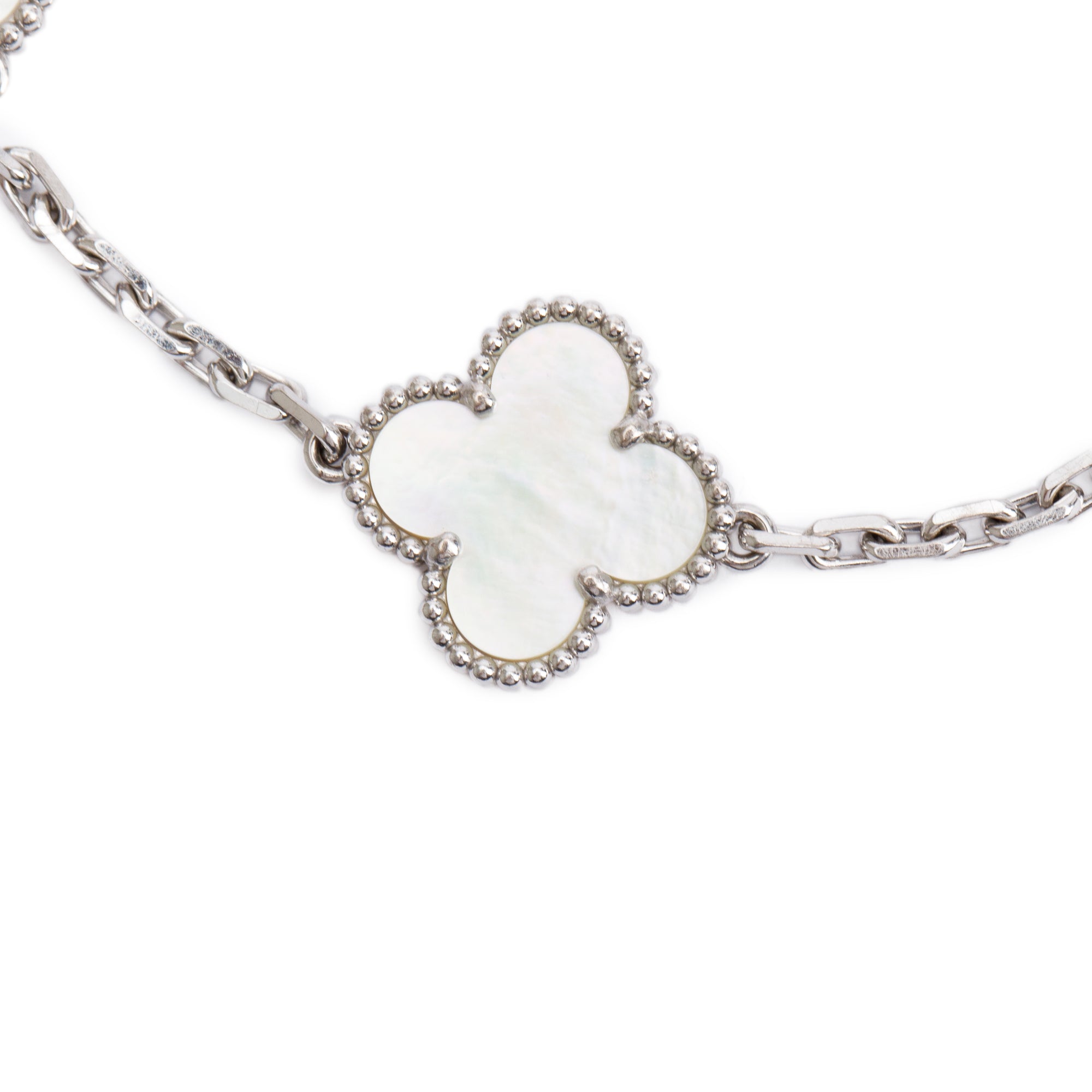 Van Cleef & Arpels 18k White Gold Vintage Alhambra 5 Motif Mother of Pearl Bracelet