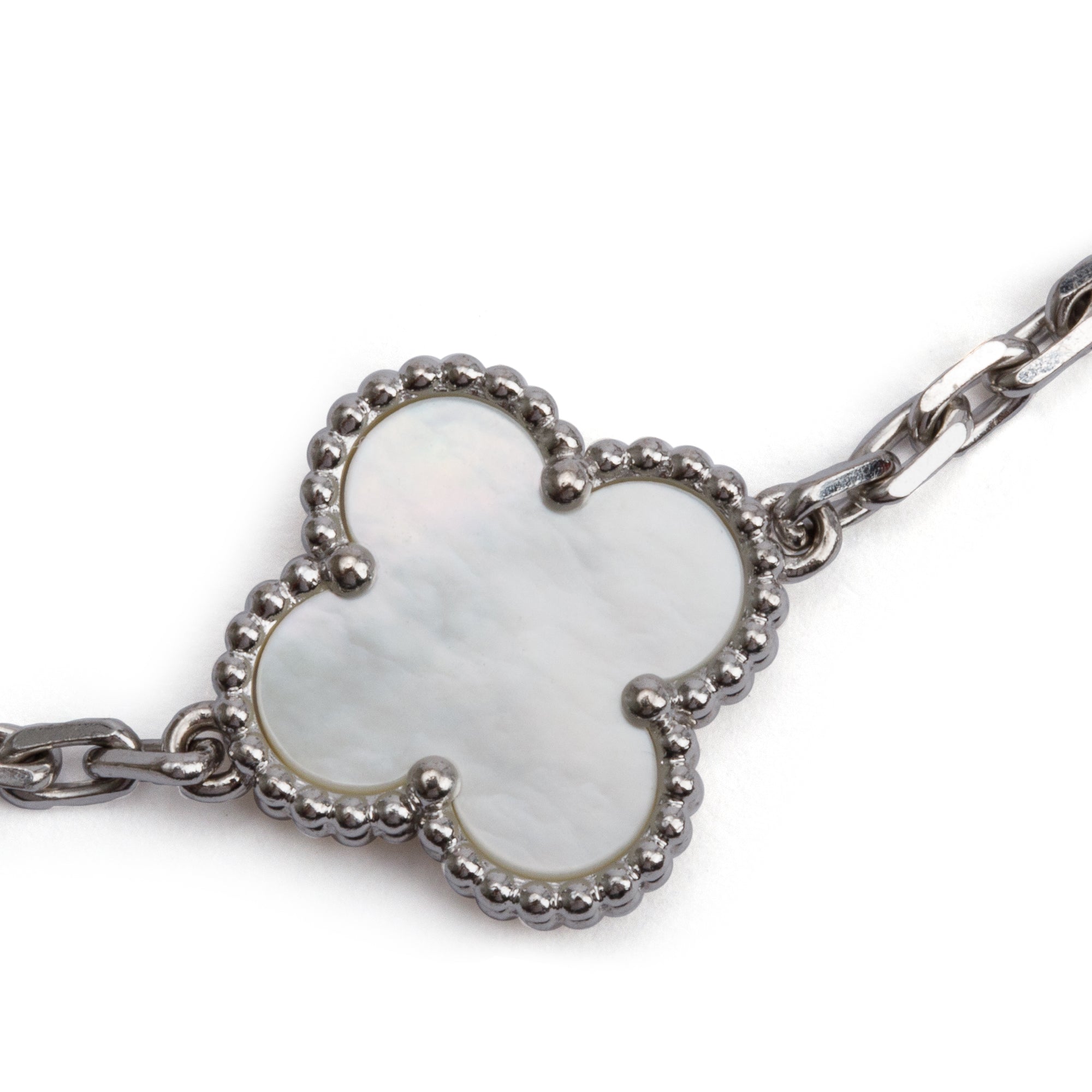 Van Cleef & Arpels 18k White Gold Vintage Alhambra 5 Motif Mother of Pearl Bracelet w/ Box & Papers