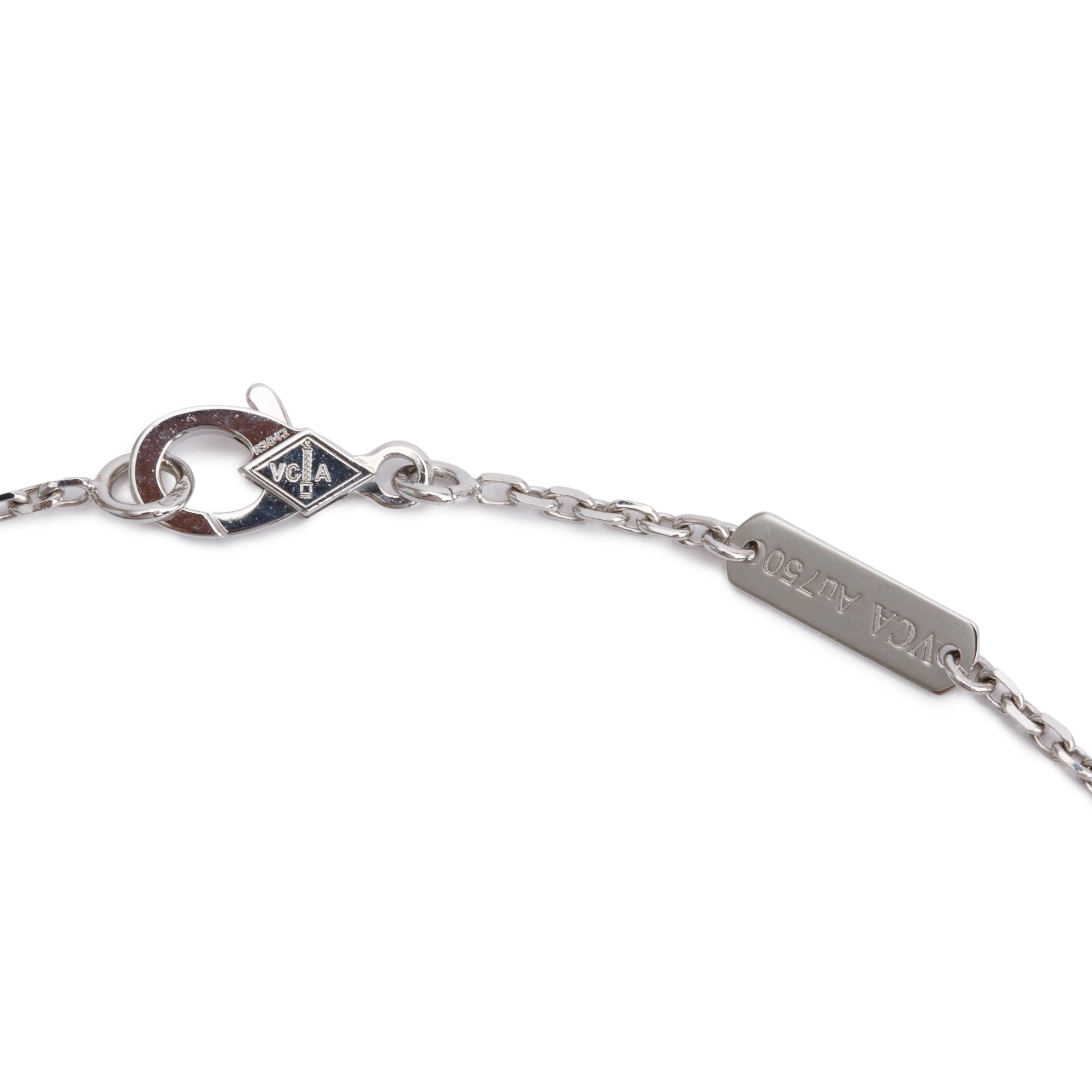 Van Cleef & Arpels 18k White Gold Vintage Alhambra Mother of Pearl Pendant Necklace w/ Box & Certificate