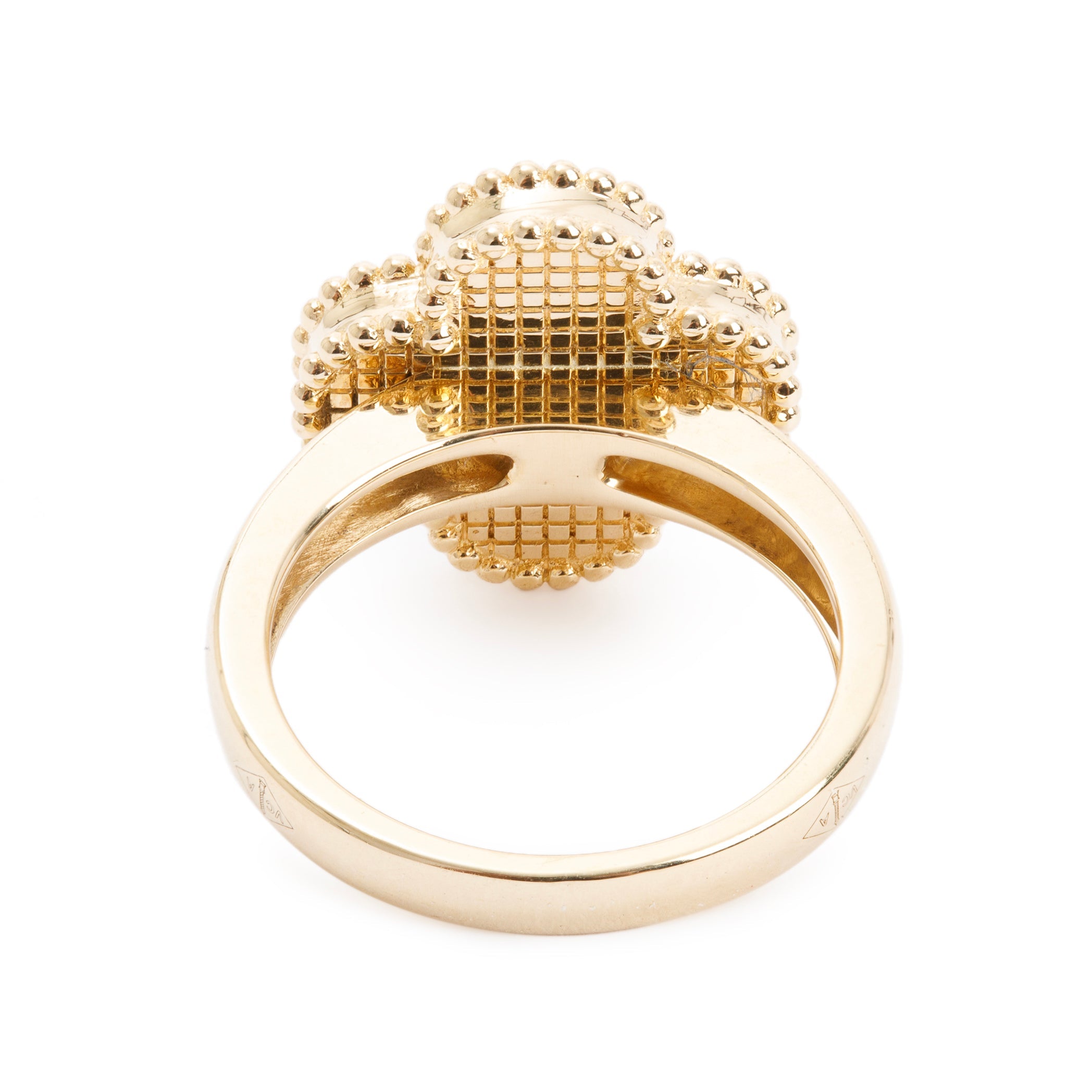 Van Cleef & Arpels 18k Yellow Gold Carnelian & Diamond Vintage Alhambra Ring, Size 52 5.5